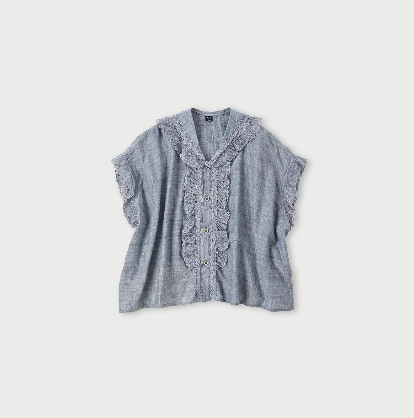Ai Indigo Khadi Lace Frilled M-shirt