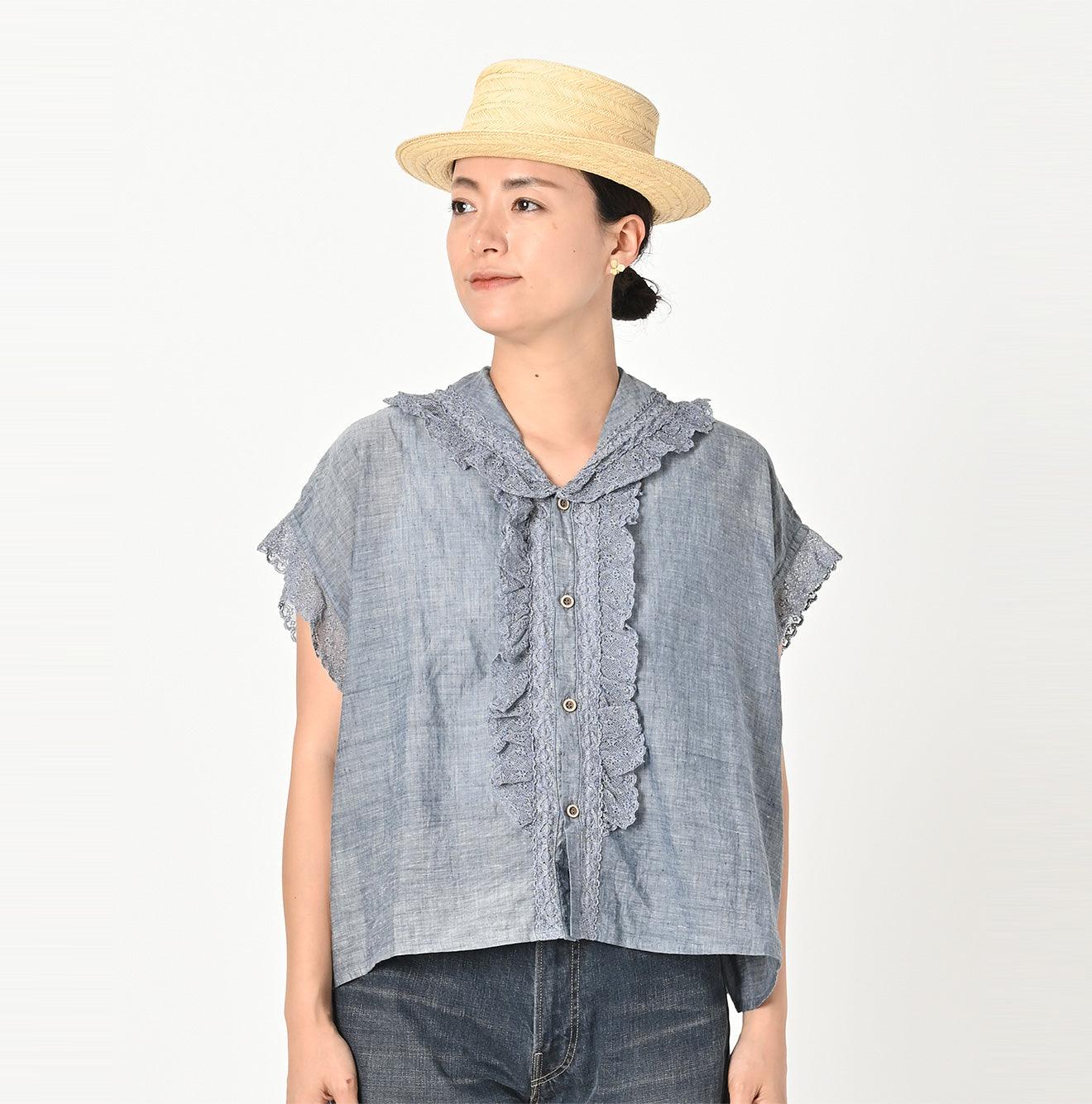 Ai Indigo Khadi Lace Frilled M-shirt