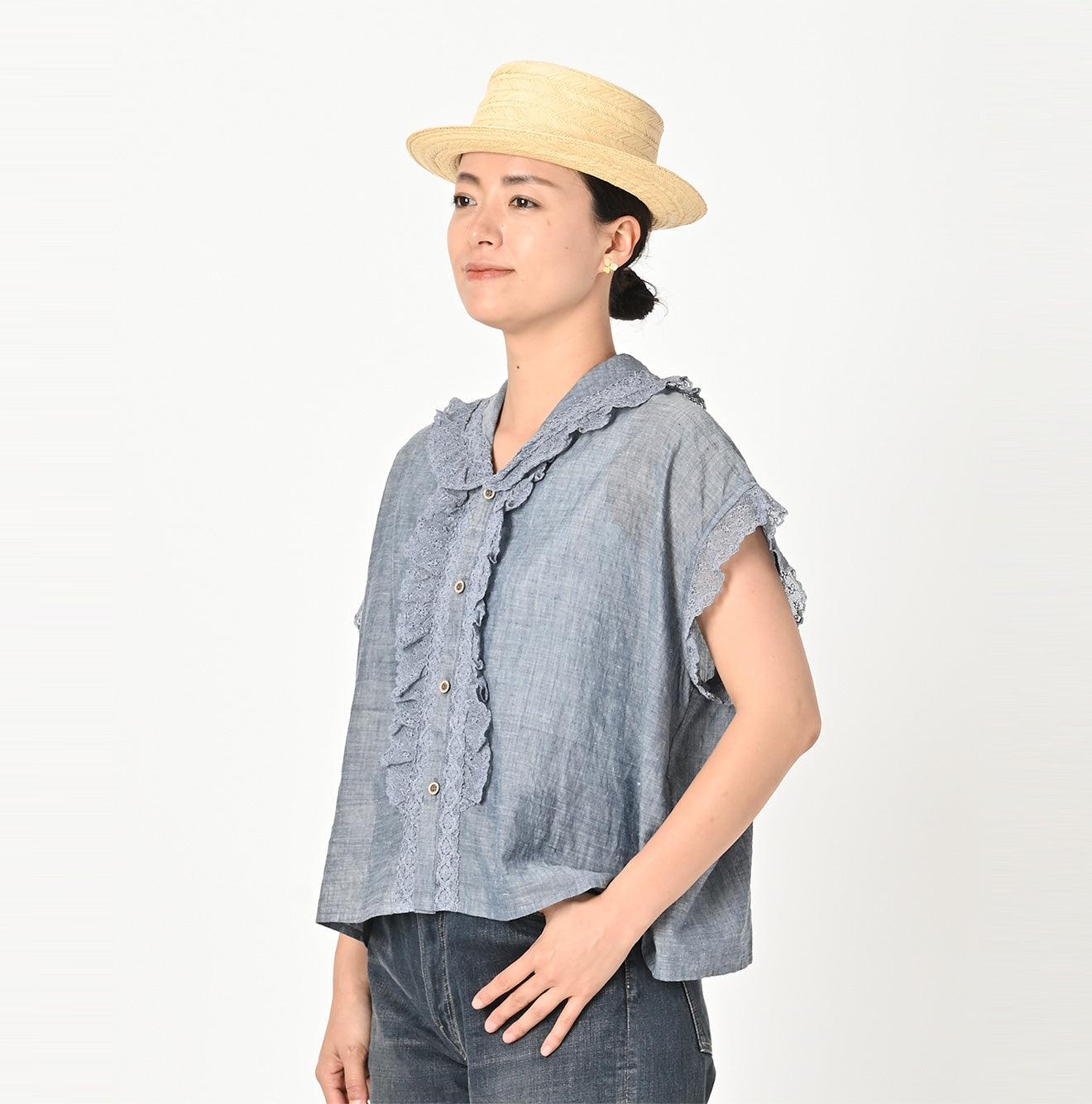 Ai Indigo Khadi Lace Frilled M-shirt