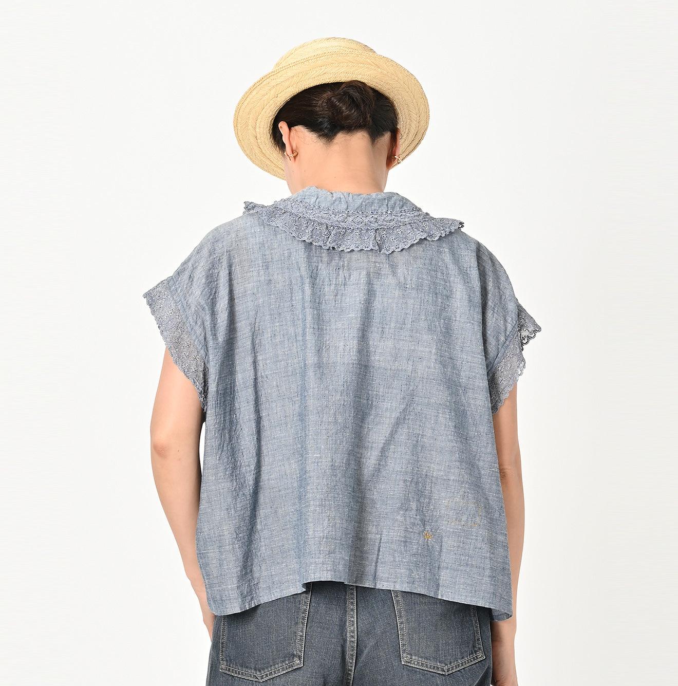 Ai Indigo Khadi Lace Frilled M-shirt