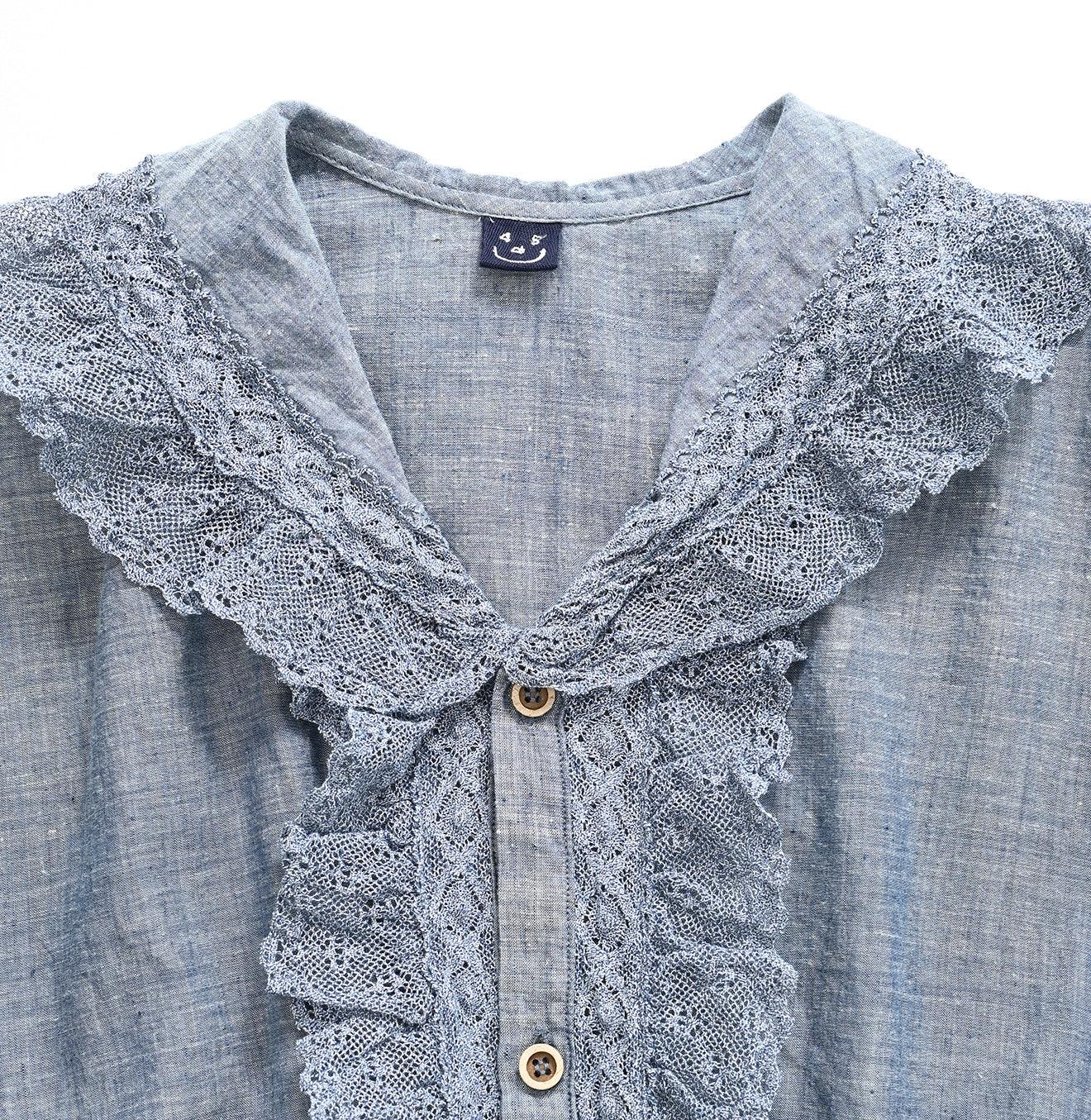 Ai Indigo Khadi Lace Frilled M-shirt