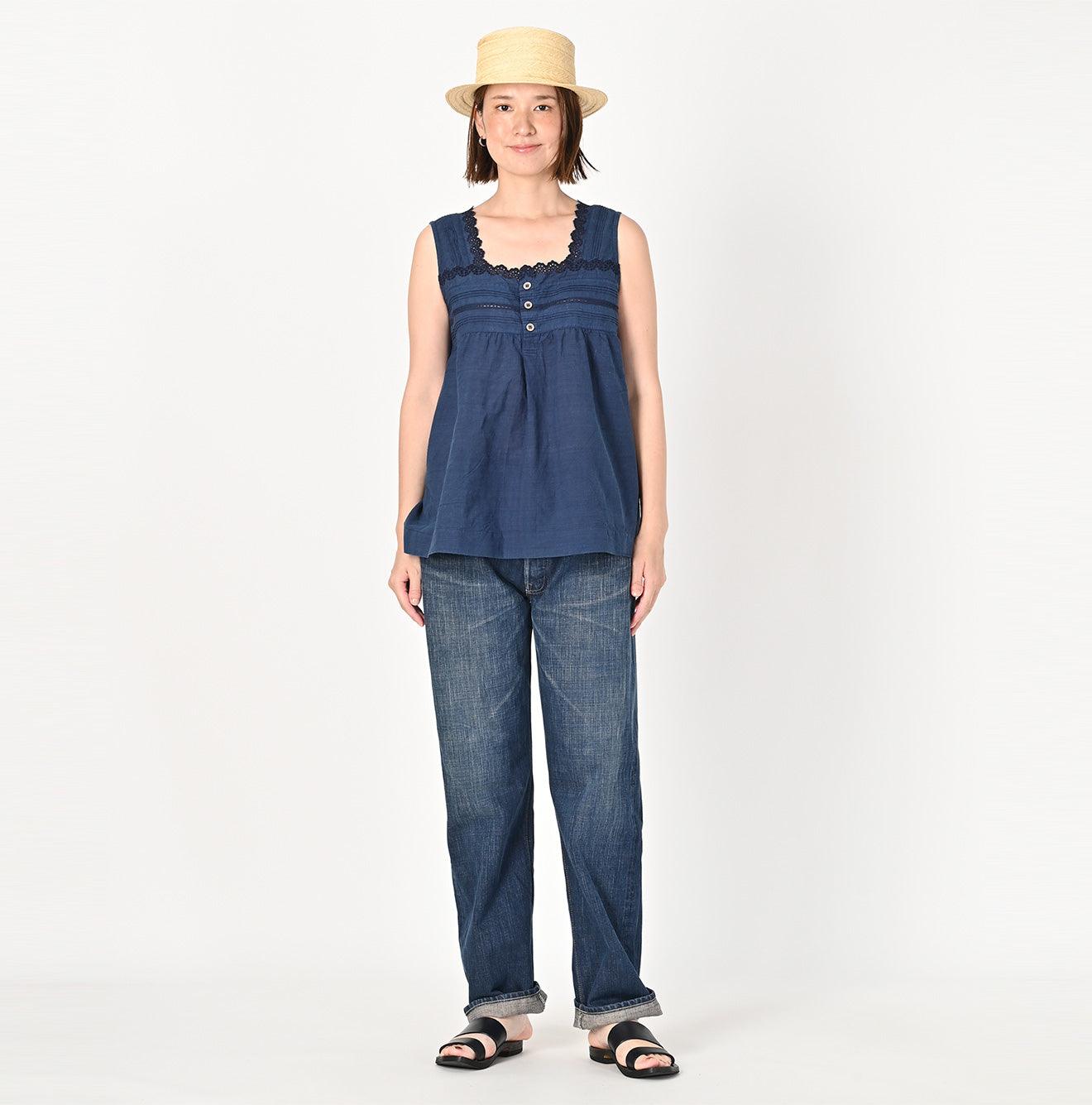 Ai Indigo Khadi Lace de Sleeveless Top