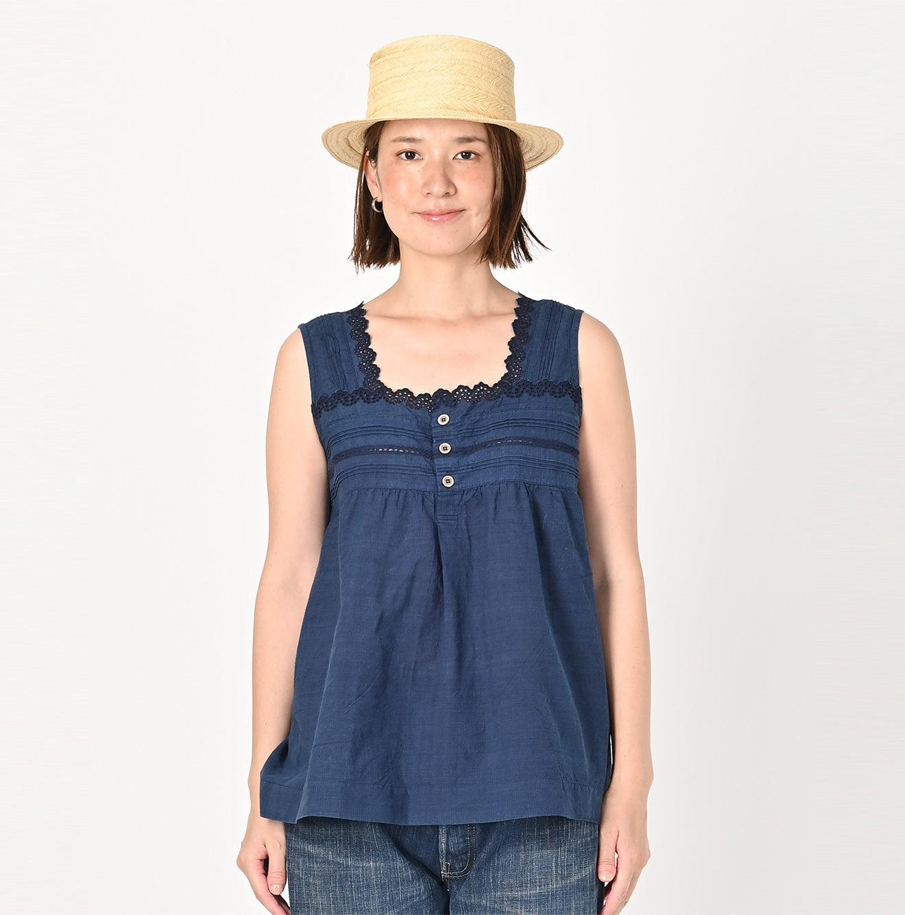 Ai Indigo Khadi Lace de Sleeveless Top