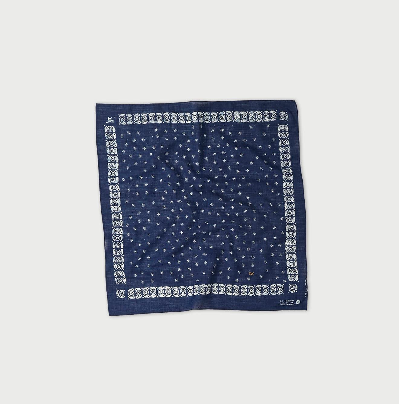 Indigo Selvage Armish Flower Bandana
