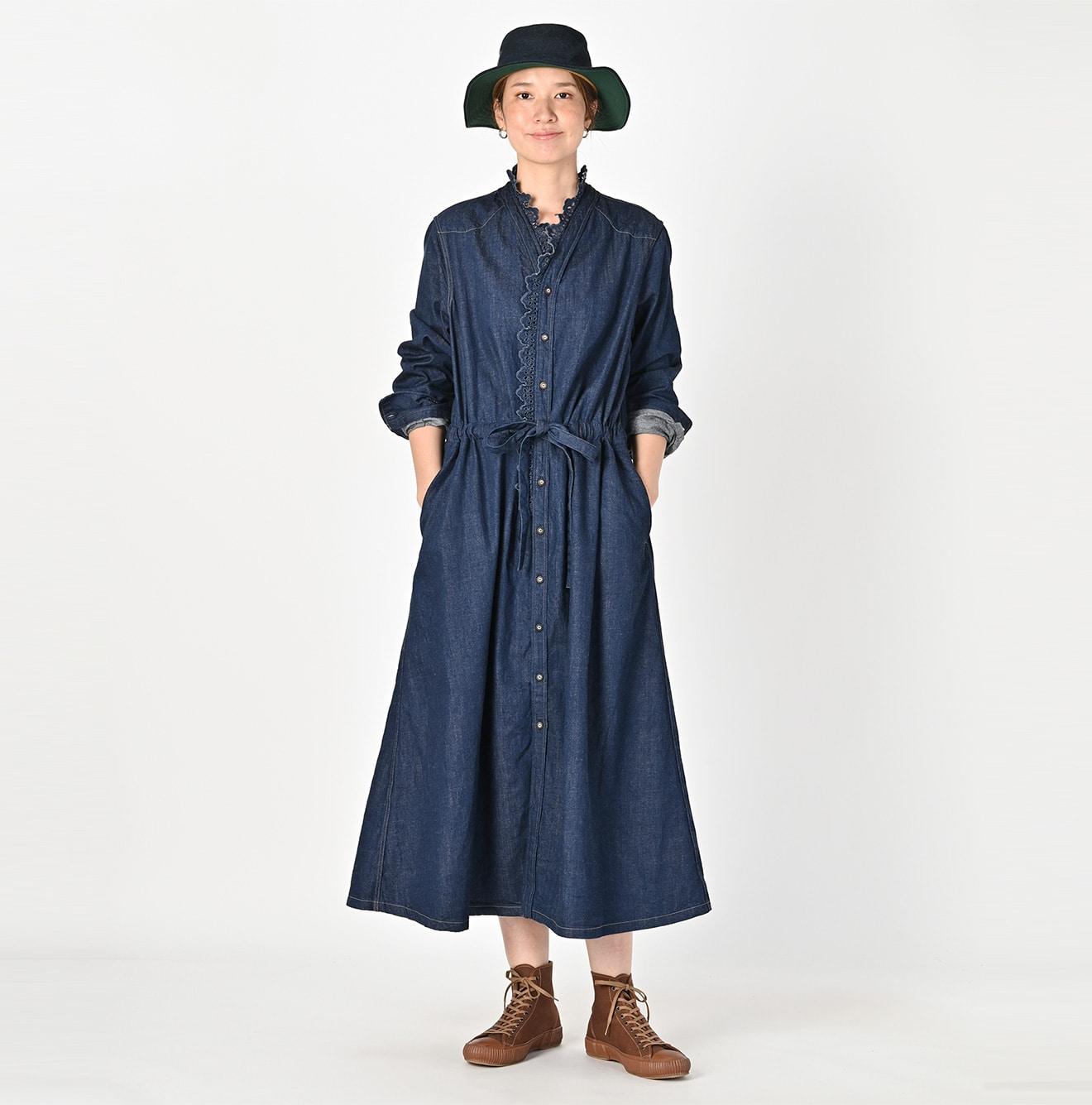 Shirt Denim Cutwork Frilled Dress