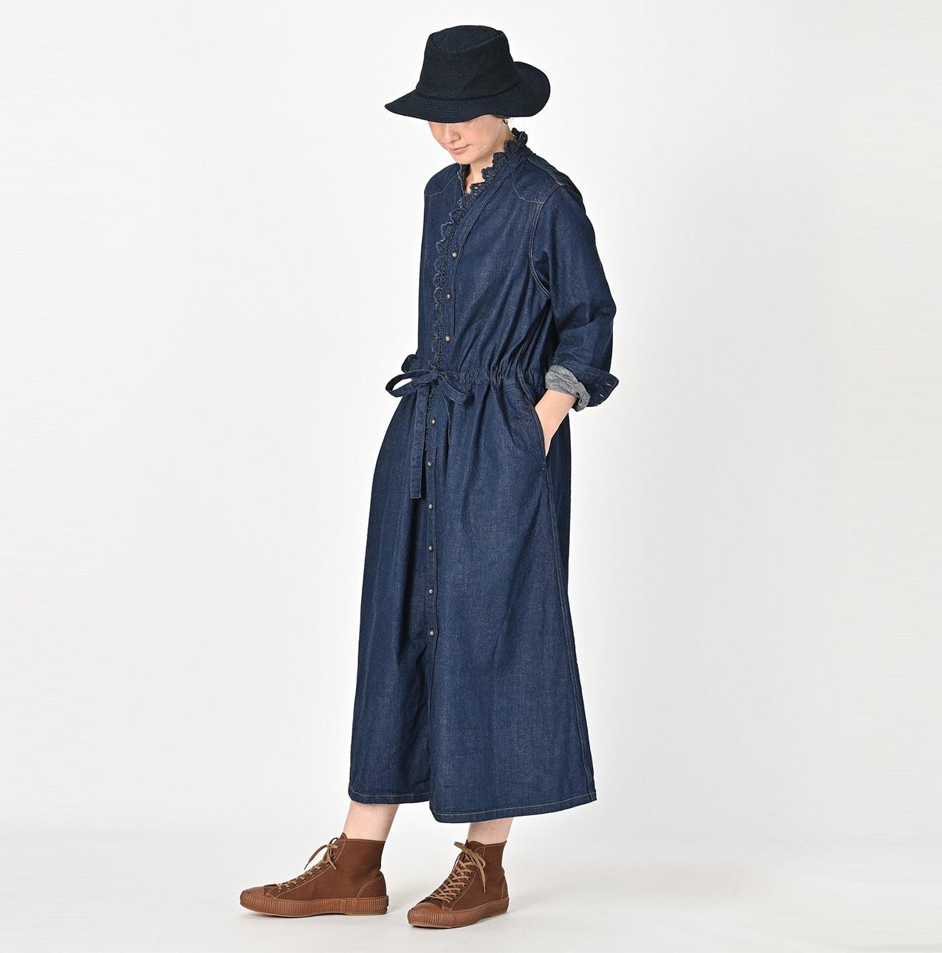 Shirt Denim Cutwork Frilled Dress