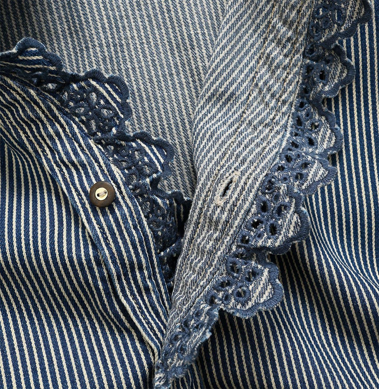 Shirt Denim Cutwork Frilled Dress Distressed