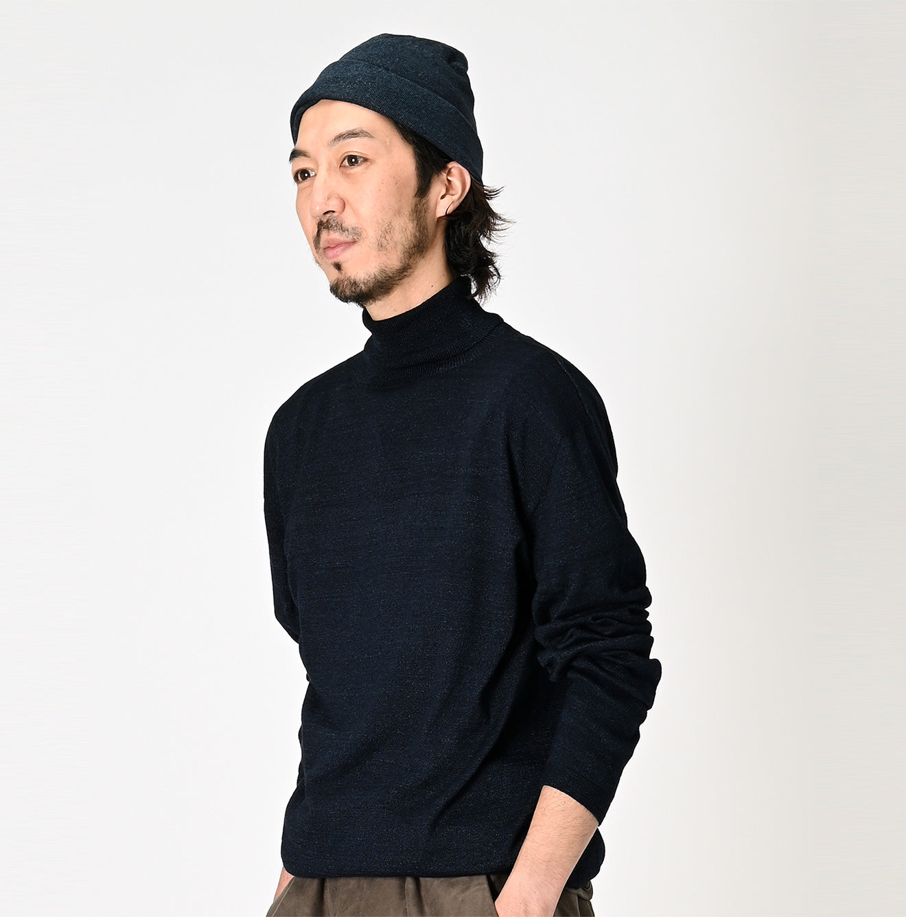Indigo Super Gauze Wholegarment 908 Turtleneck
