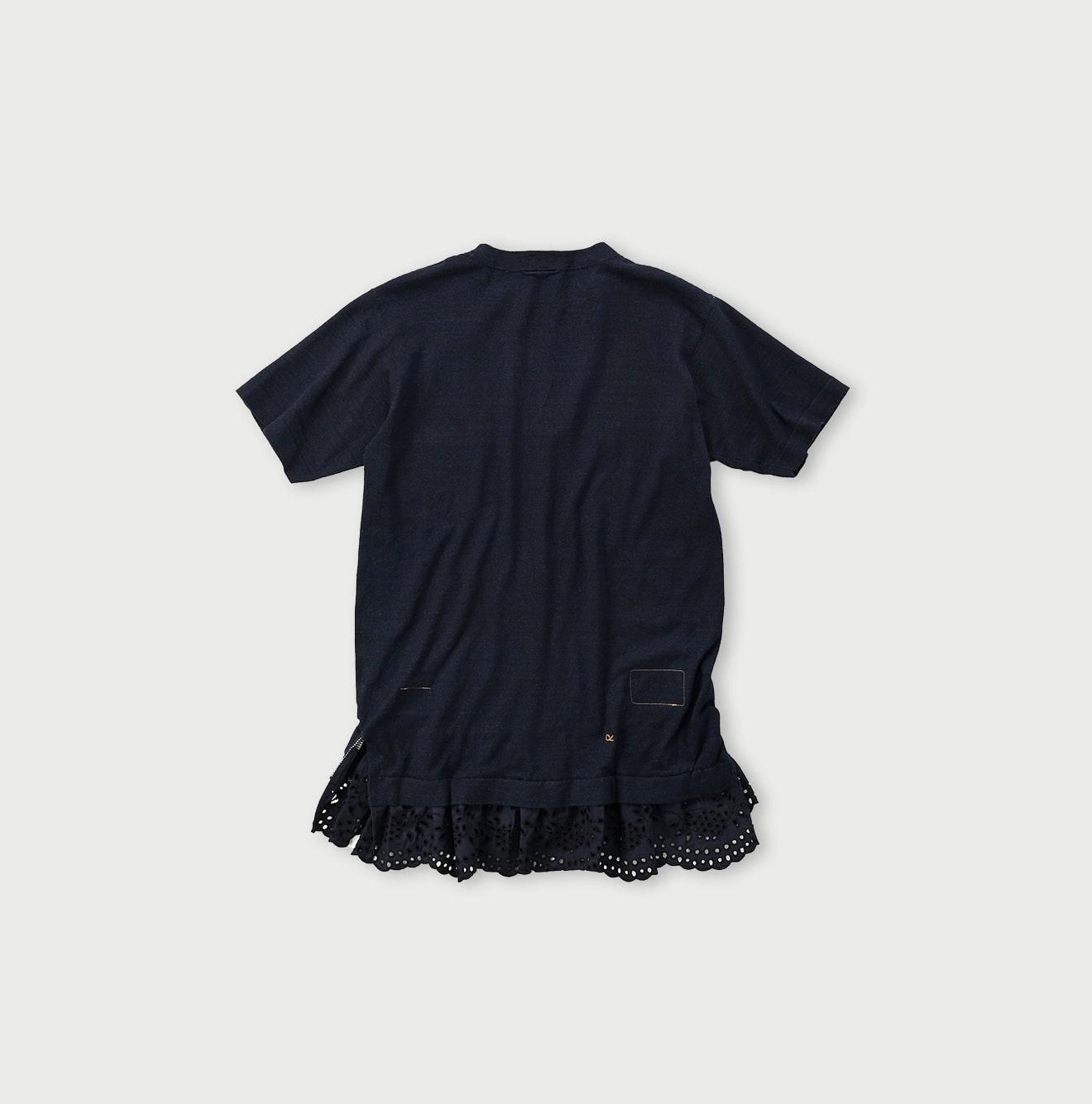 Futatabi Indigo Daily Knit-sewn Ocean Lace T-shirt