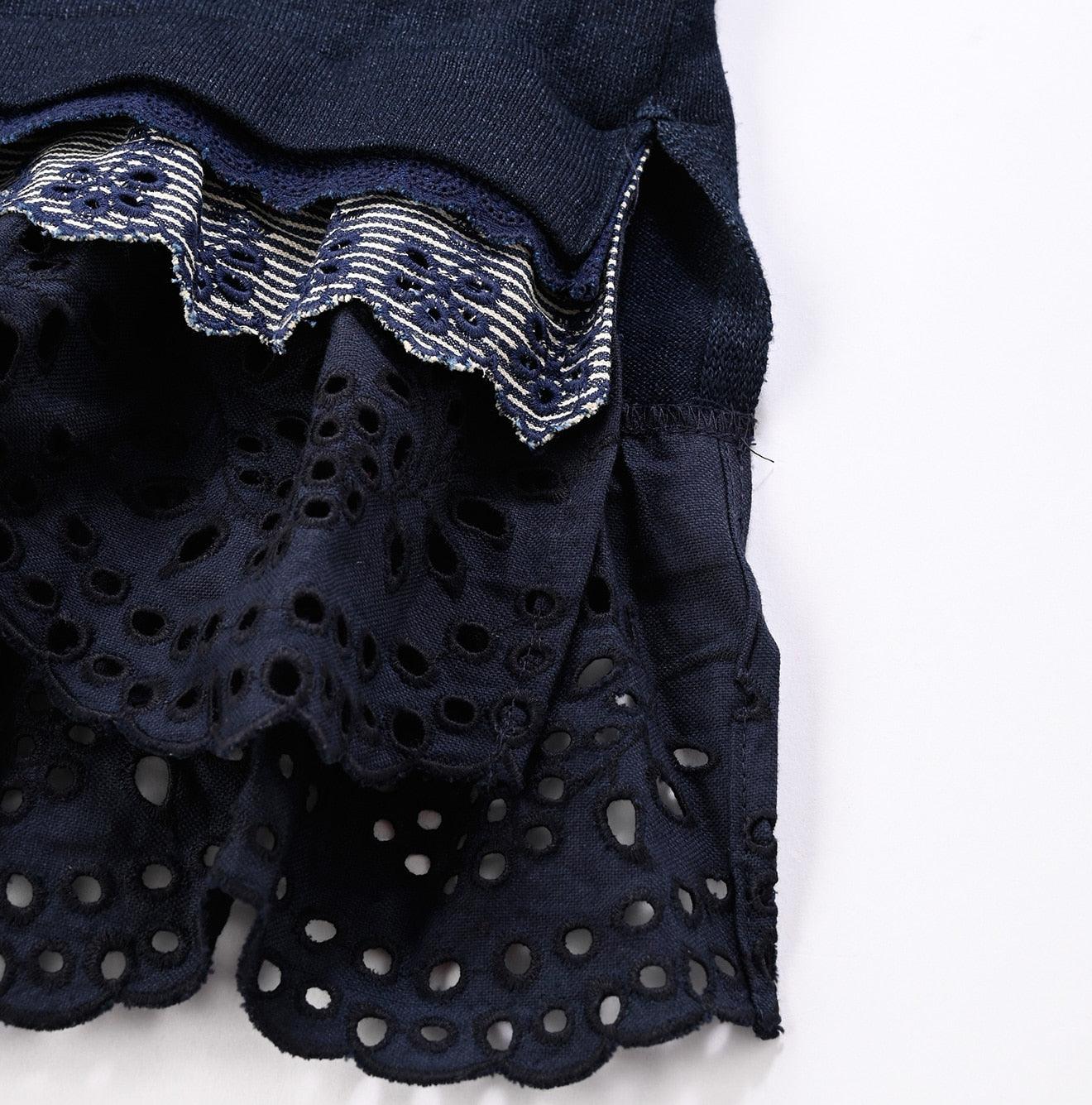 Futatabi Indigo Daily Knit-sewn Ocean Lace T-shirt
