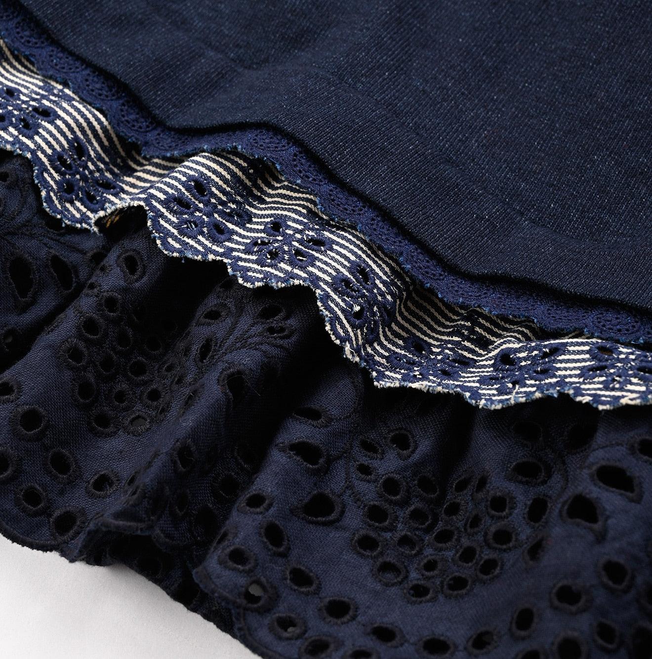 Futatabi Indigo Daily Knit-sewn Ocean Lace T-shirt