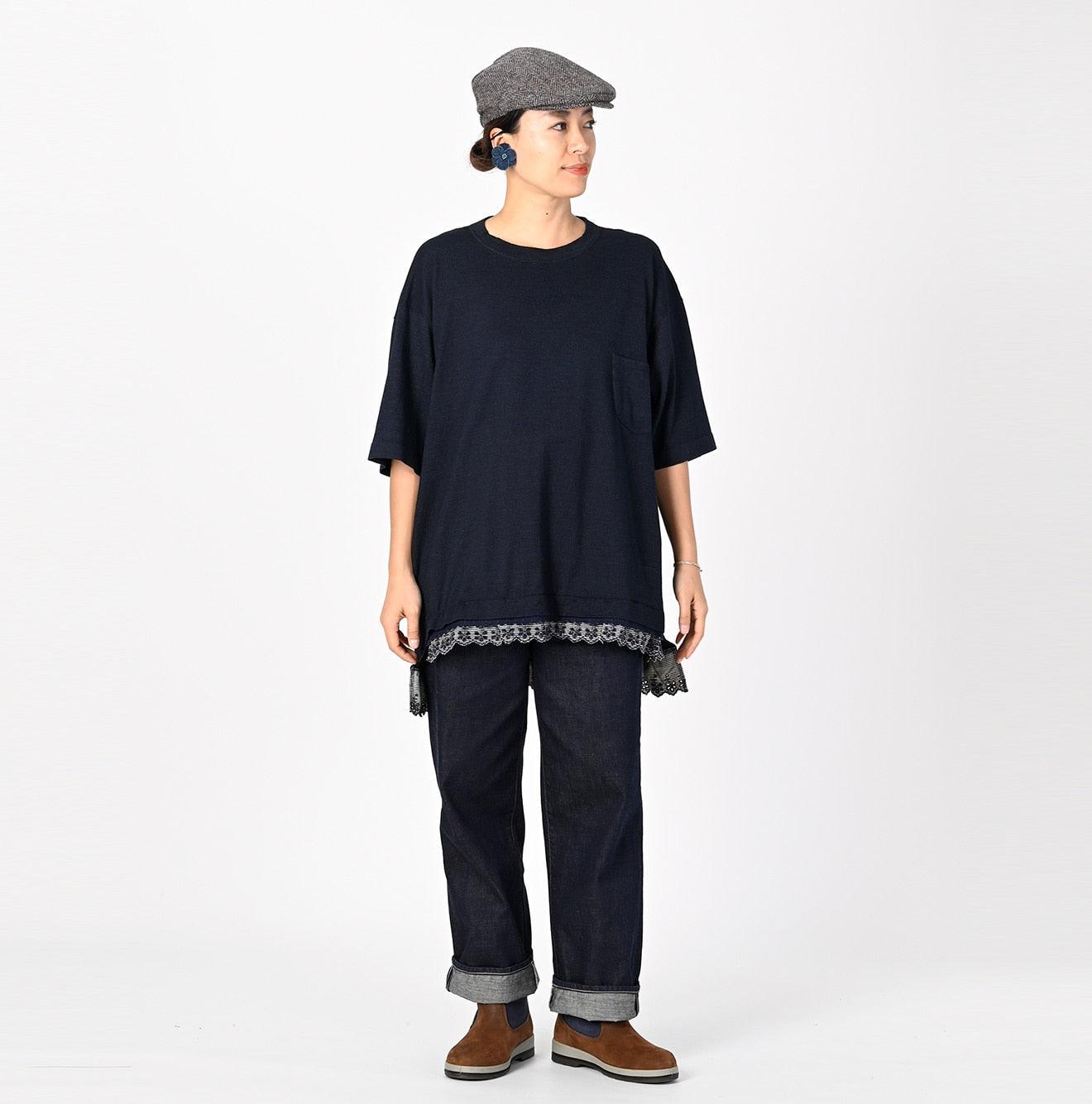 Futatabi Indigo Daily Knit-sewn Ocean Lace T-shirt