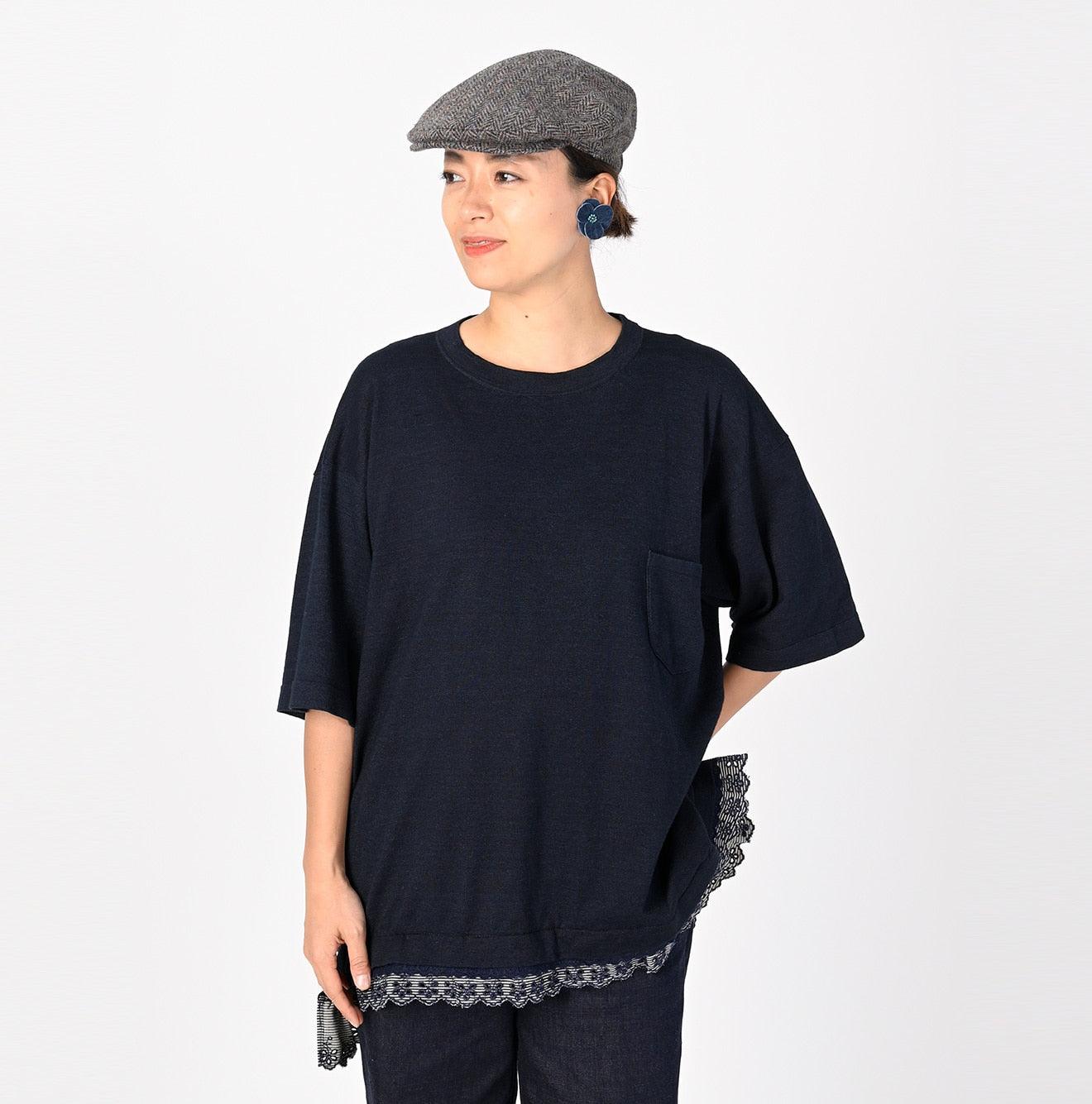 Futatabi Indigo Daily Knit-sewn Ocean Lace T-shirt
