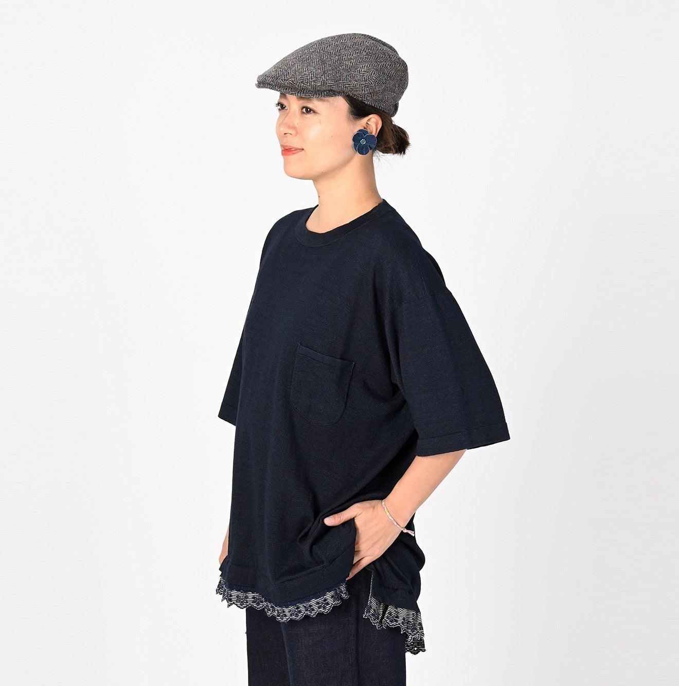 Futatabi Indigo Daily Knit-sewn Ocean Lace T-shirt