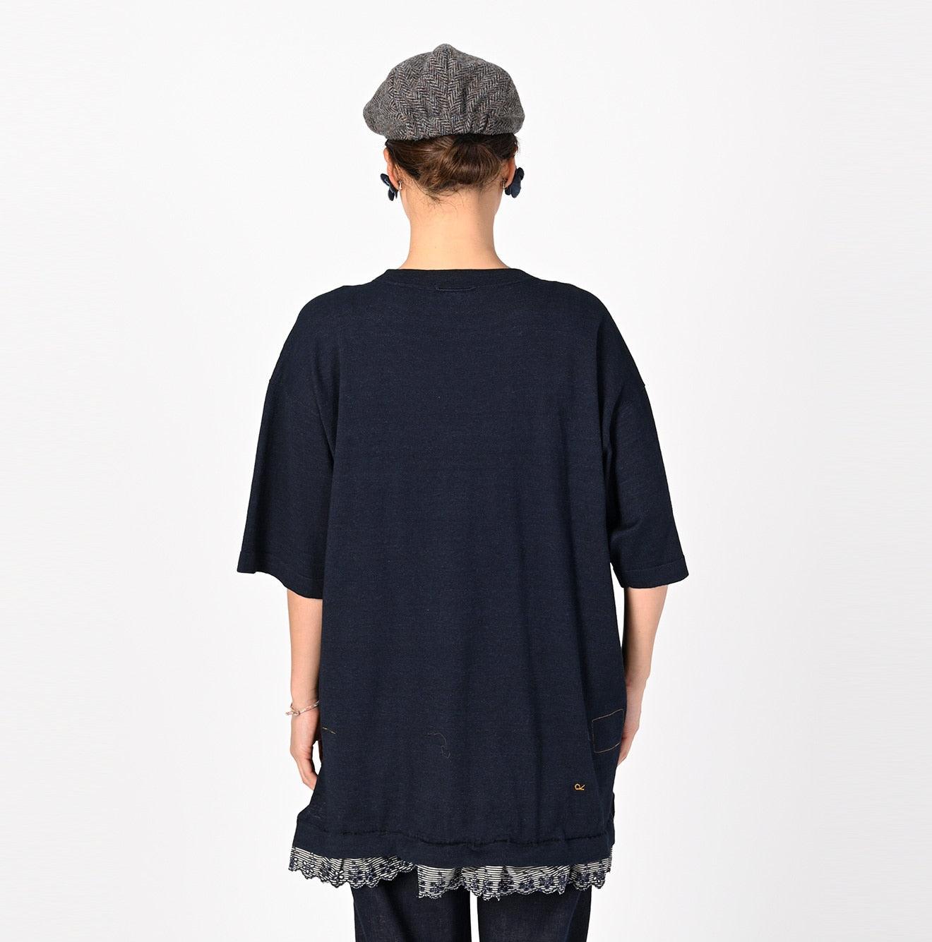 Futatabi Indigo Daily Knit-sewn Ocean Lace T-shirt