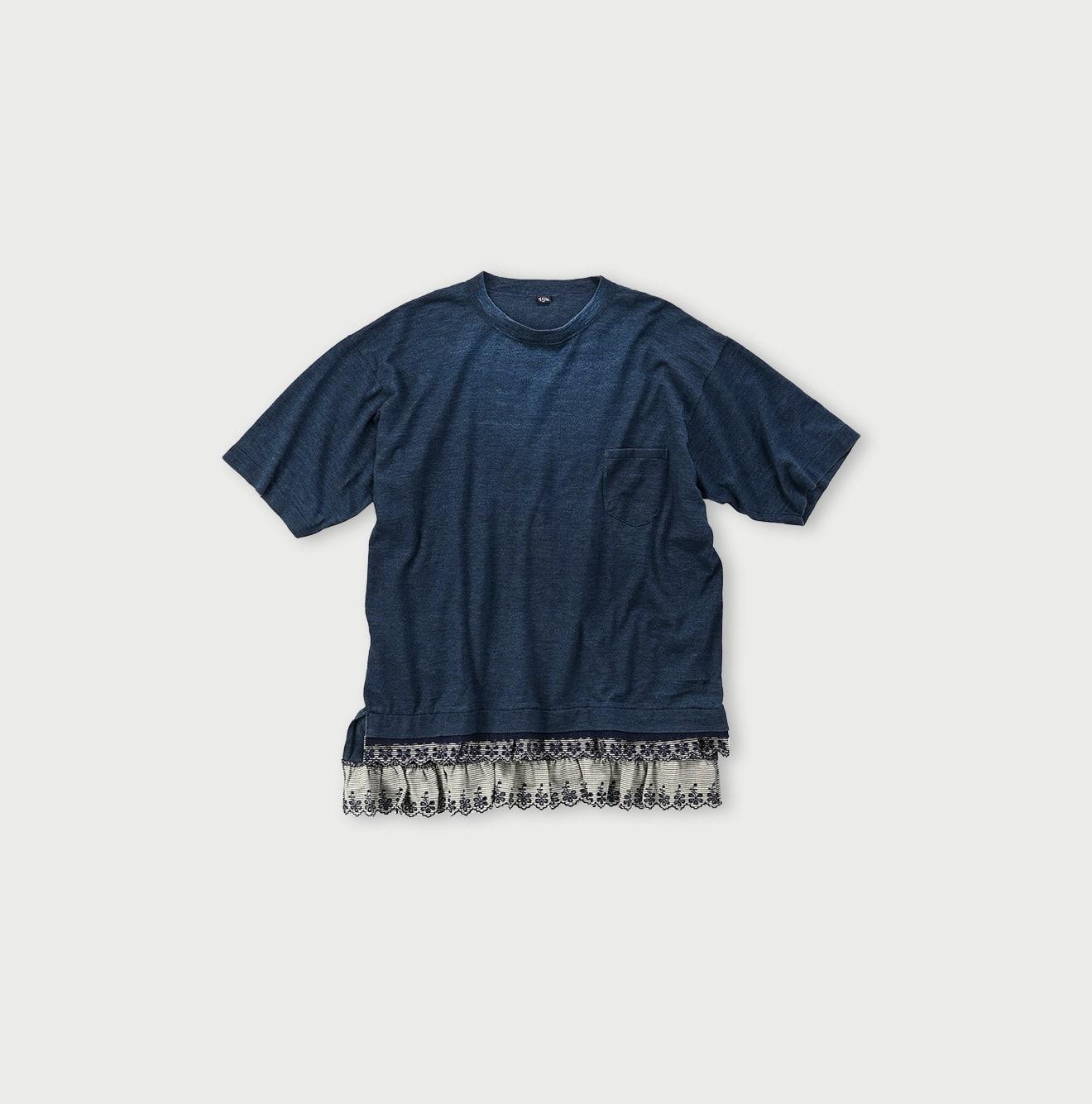 Futatabi Indigo Daily Knit-sewn Ocean Lace T-shirt