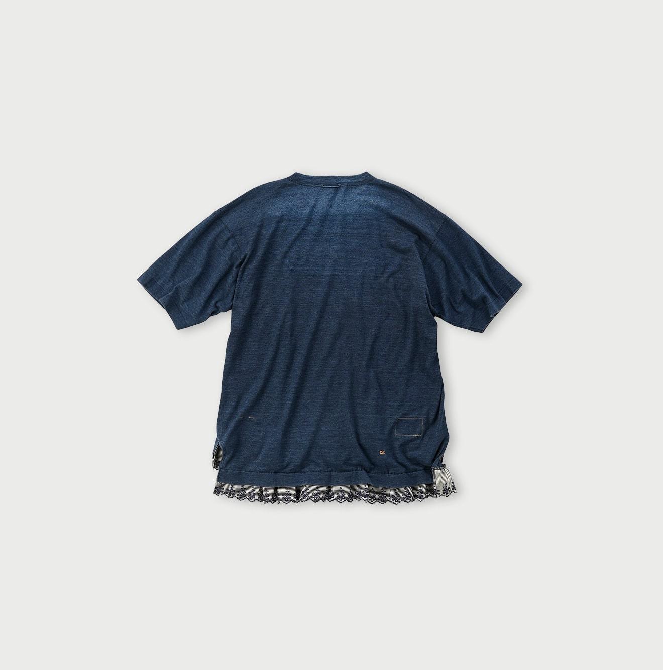 Futatabi Indigo Daily Knit-sewn Ocean Lace T-shirt