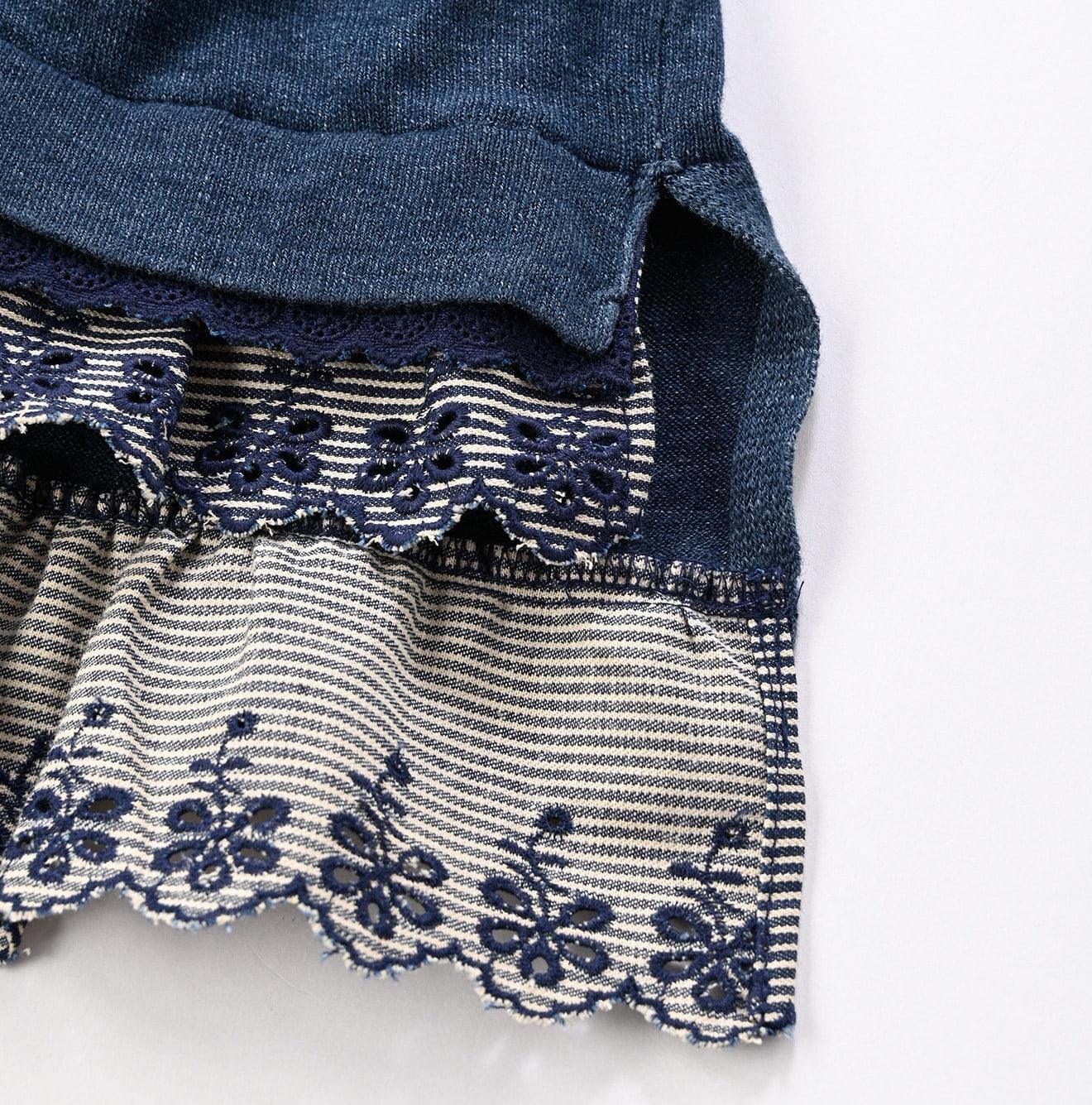 Futatabi Indigo Daily Knit-sewn Ocean Lace T-shirt