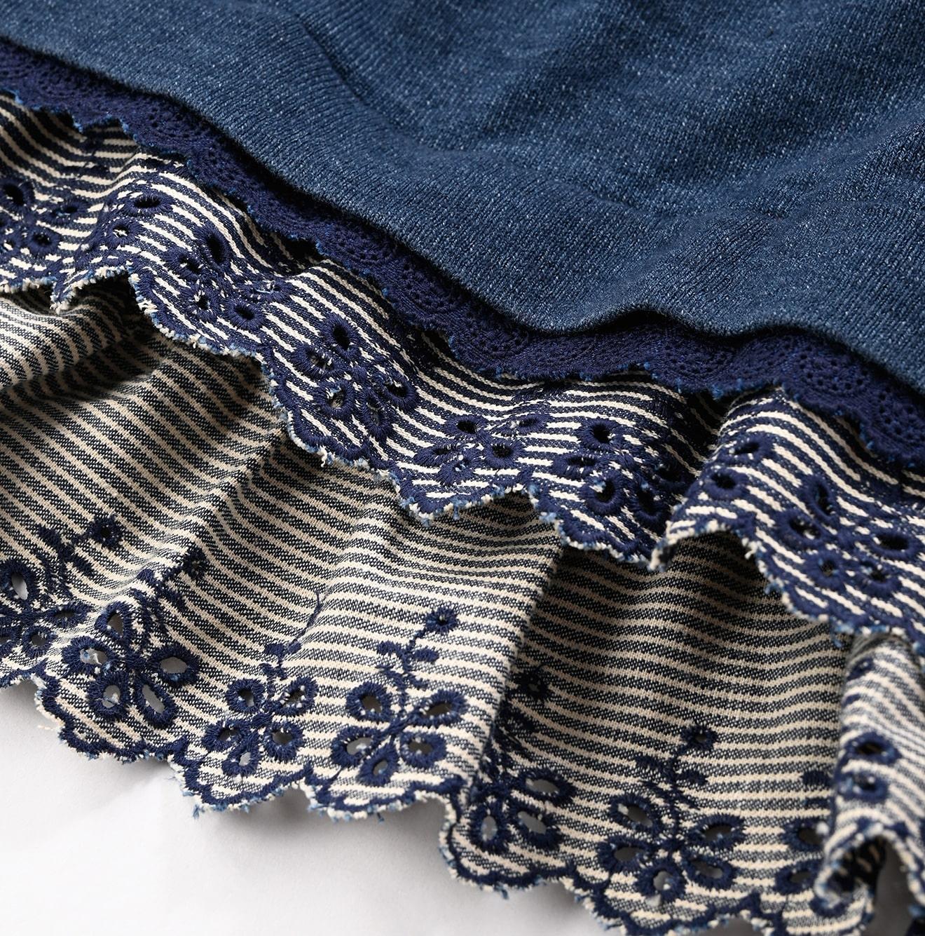 Futatabi Indigo Daily Knit-sewn Ocean Lace T-shirt