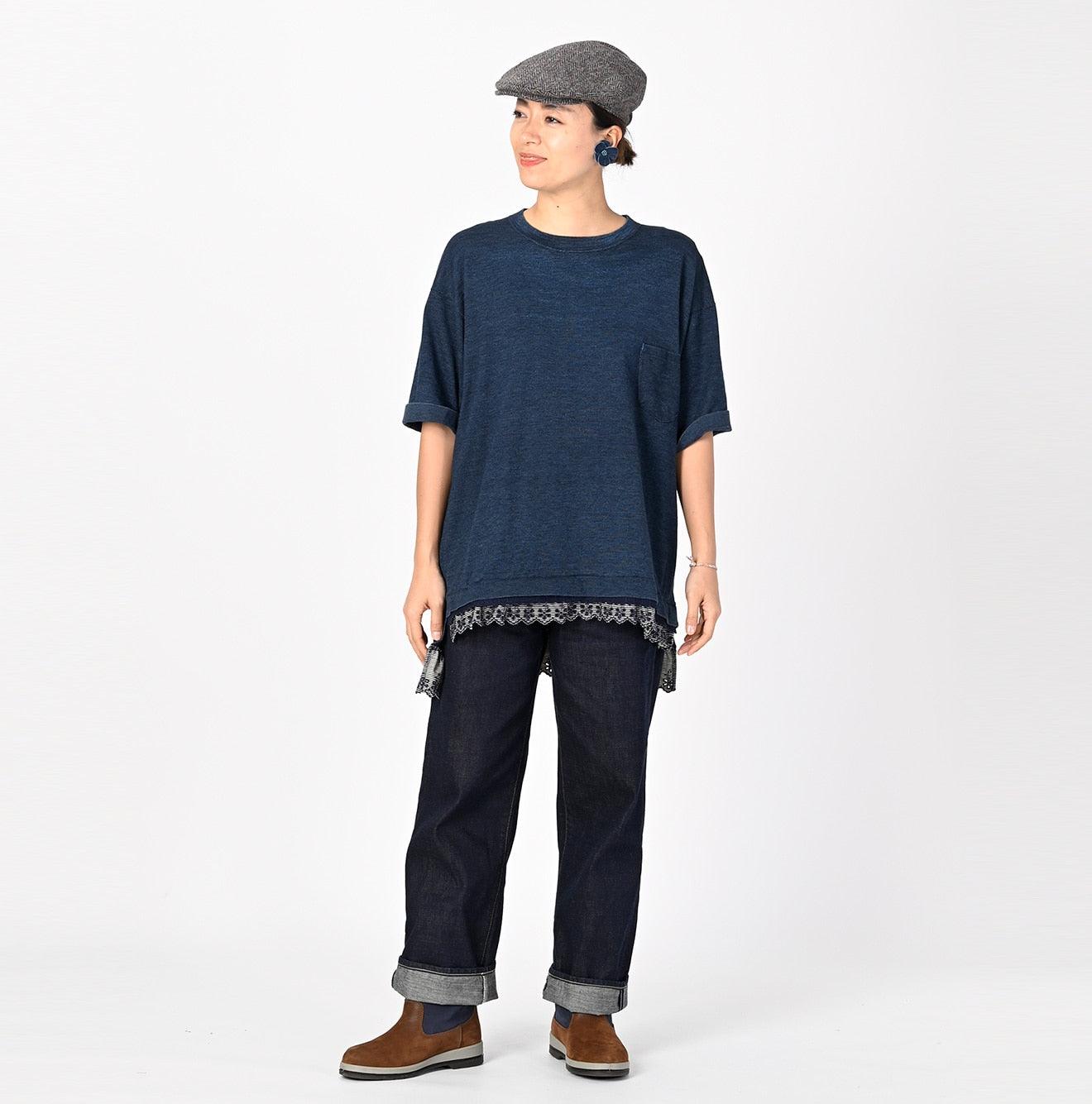 Futatabi Indigo Daily Knit-sewn Ocean Lace T-shirt