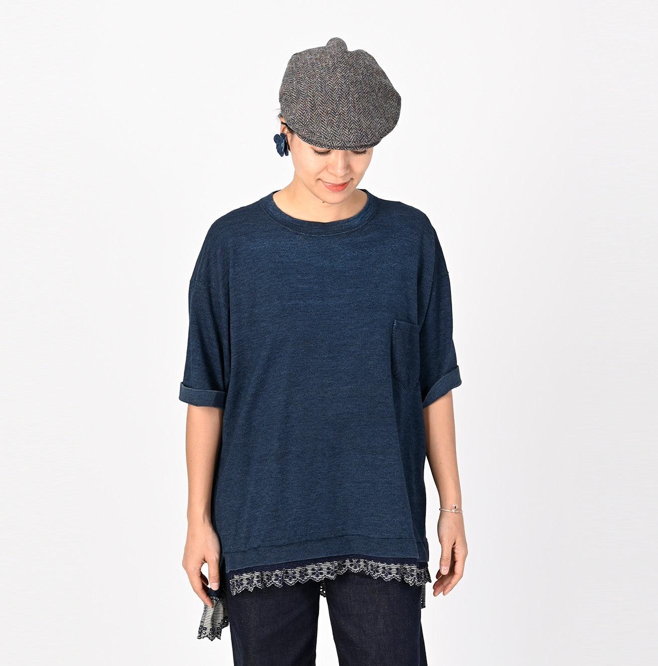 Futatabi Indigo Daily Knit-sewn Ocean Lace T-shirt