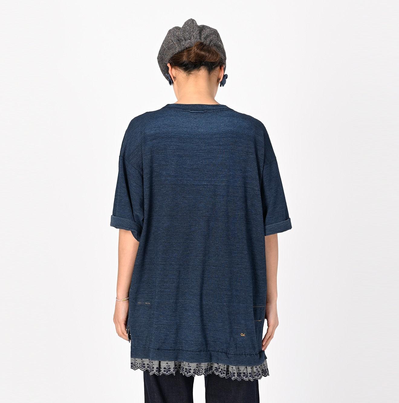 Futatabi Indigo Daily Knit-sewn Ocean Lace T-shirt