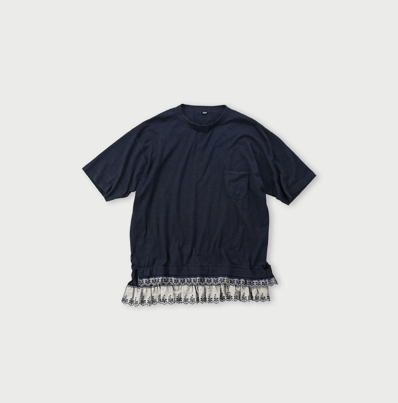 Futatabi Indigo Daily Knit-sewn Ocean Lace T-shirt