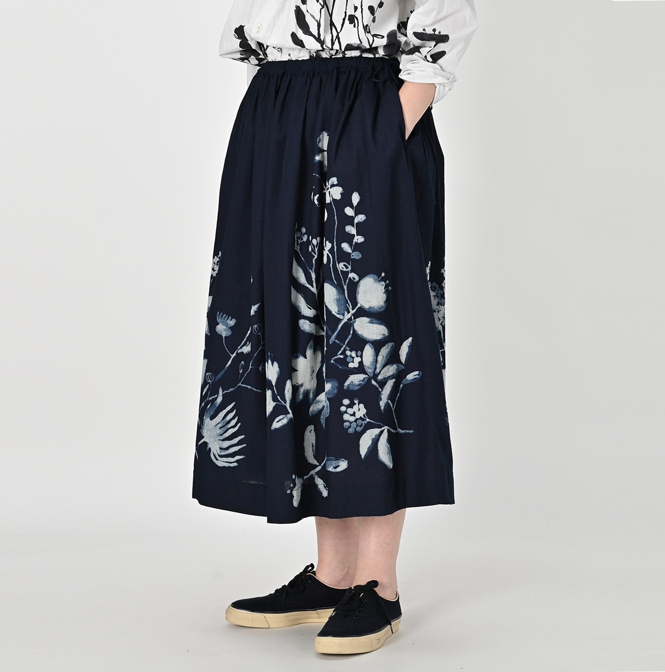Indigo Sumie Flower Easy Gather Skirt