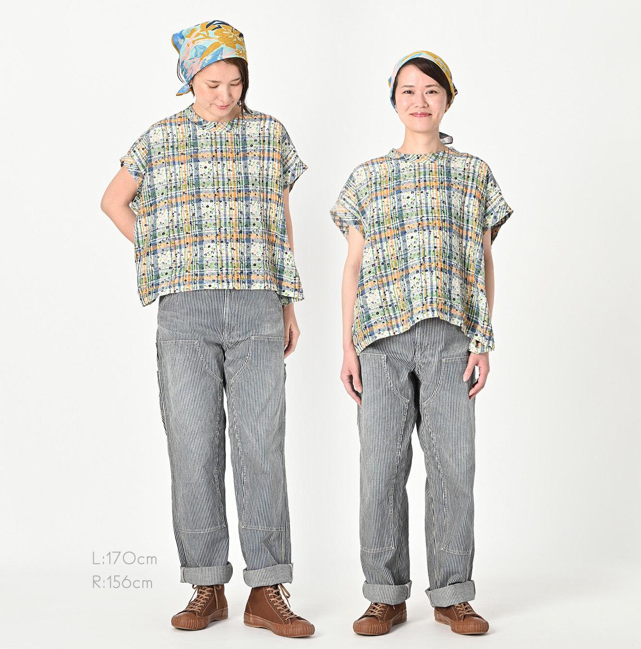 Linen Madras Flower M-shirt