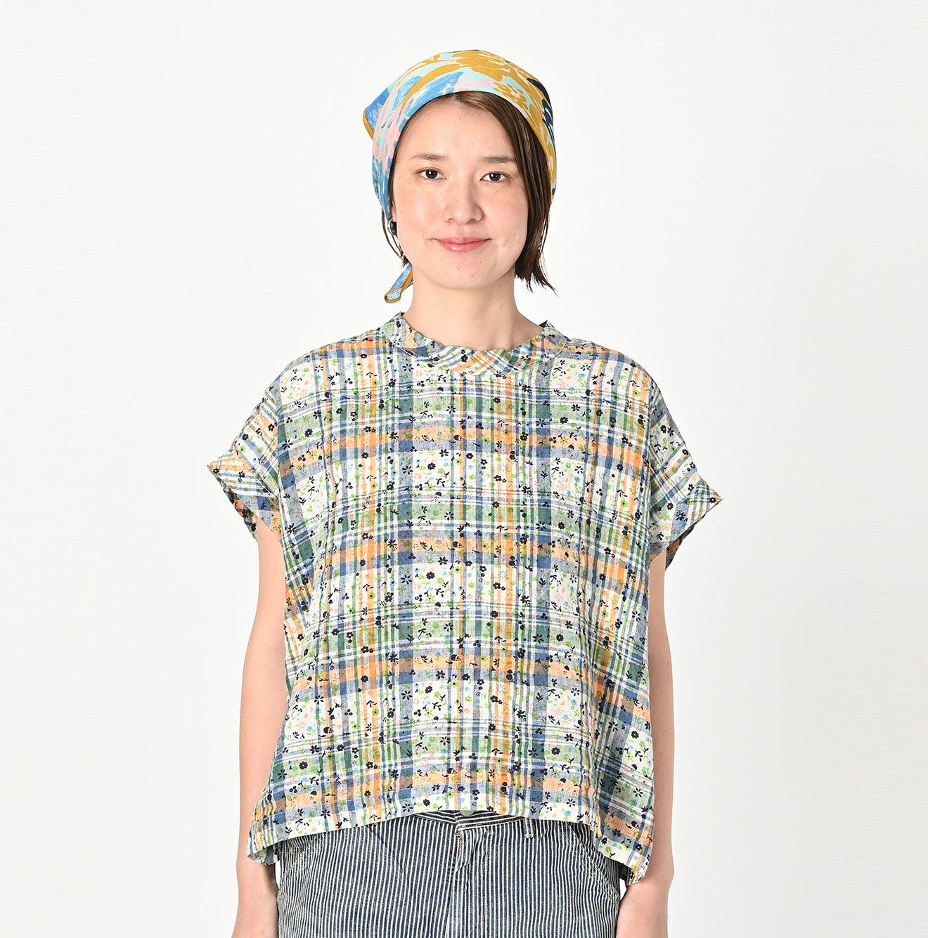 Linen Madras Flower M-shirt