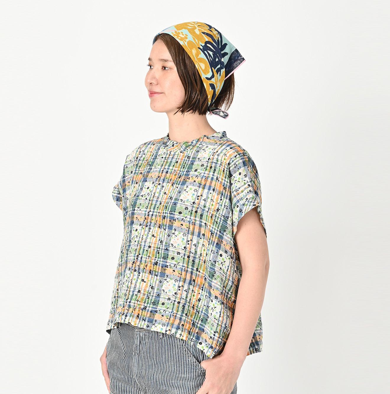 Linen Madras Flower M-shirt