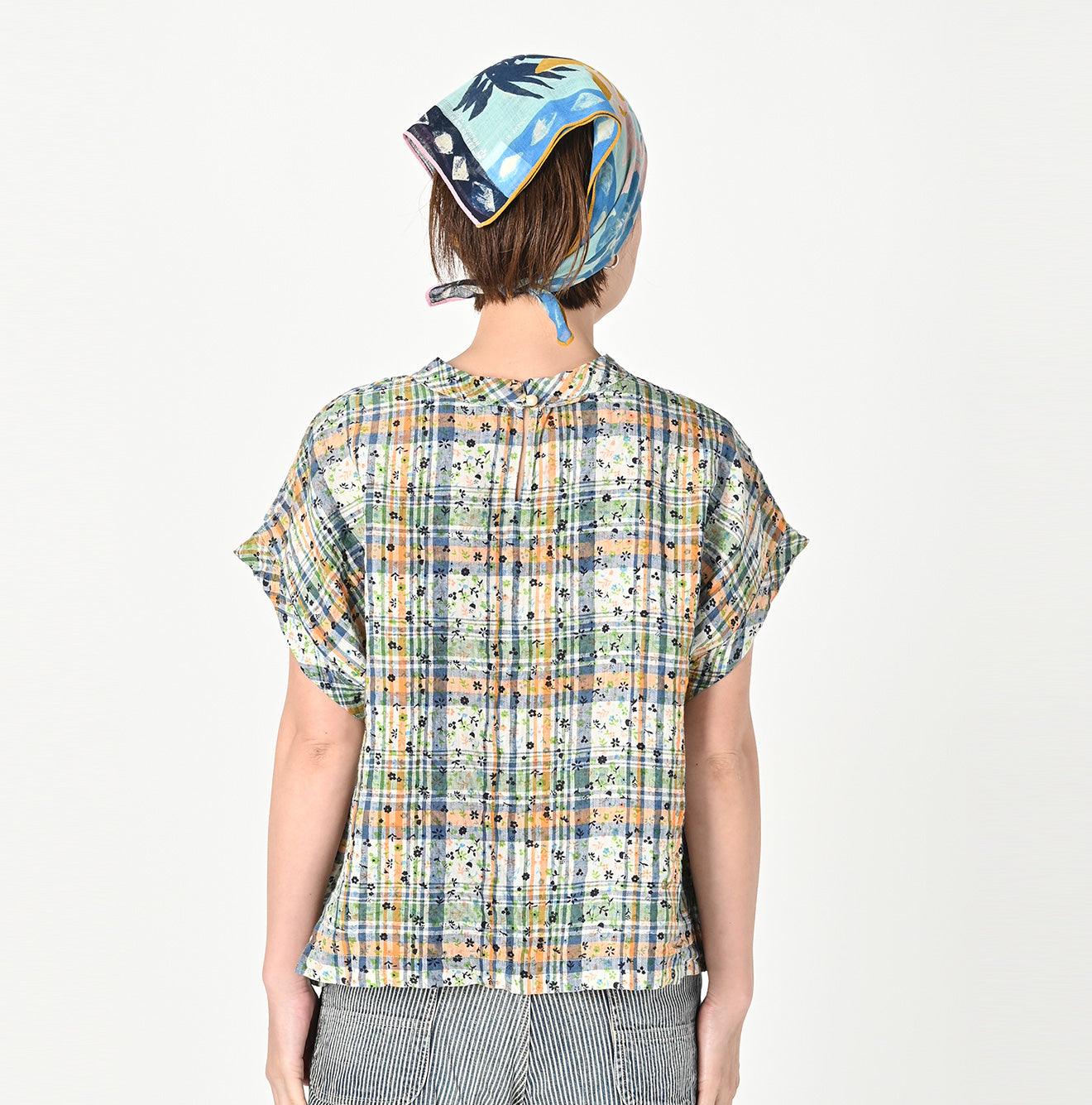 Linen Madras Flower M-shirt
