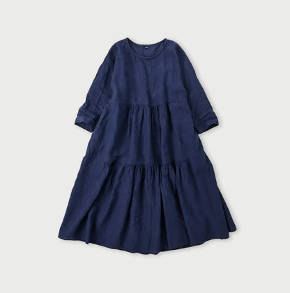 45R Linen Chambray Tiered Dress