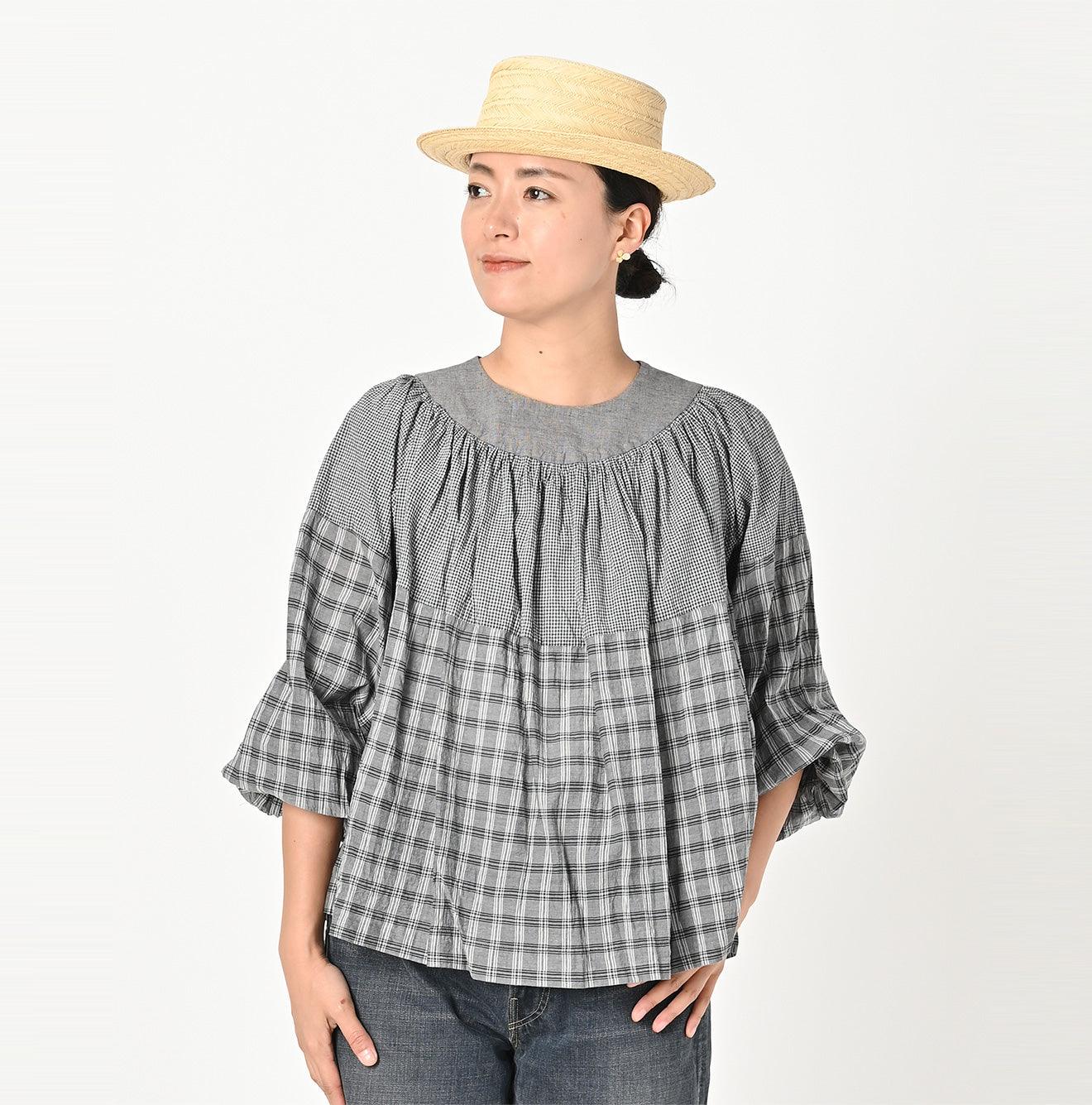 Tsuyukaze Khadi Mix Tuck Gathered Blouse