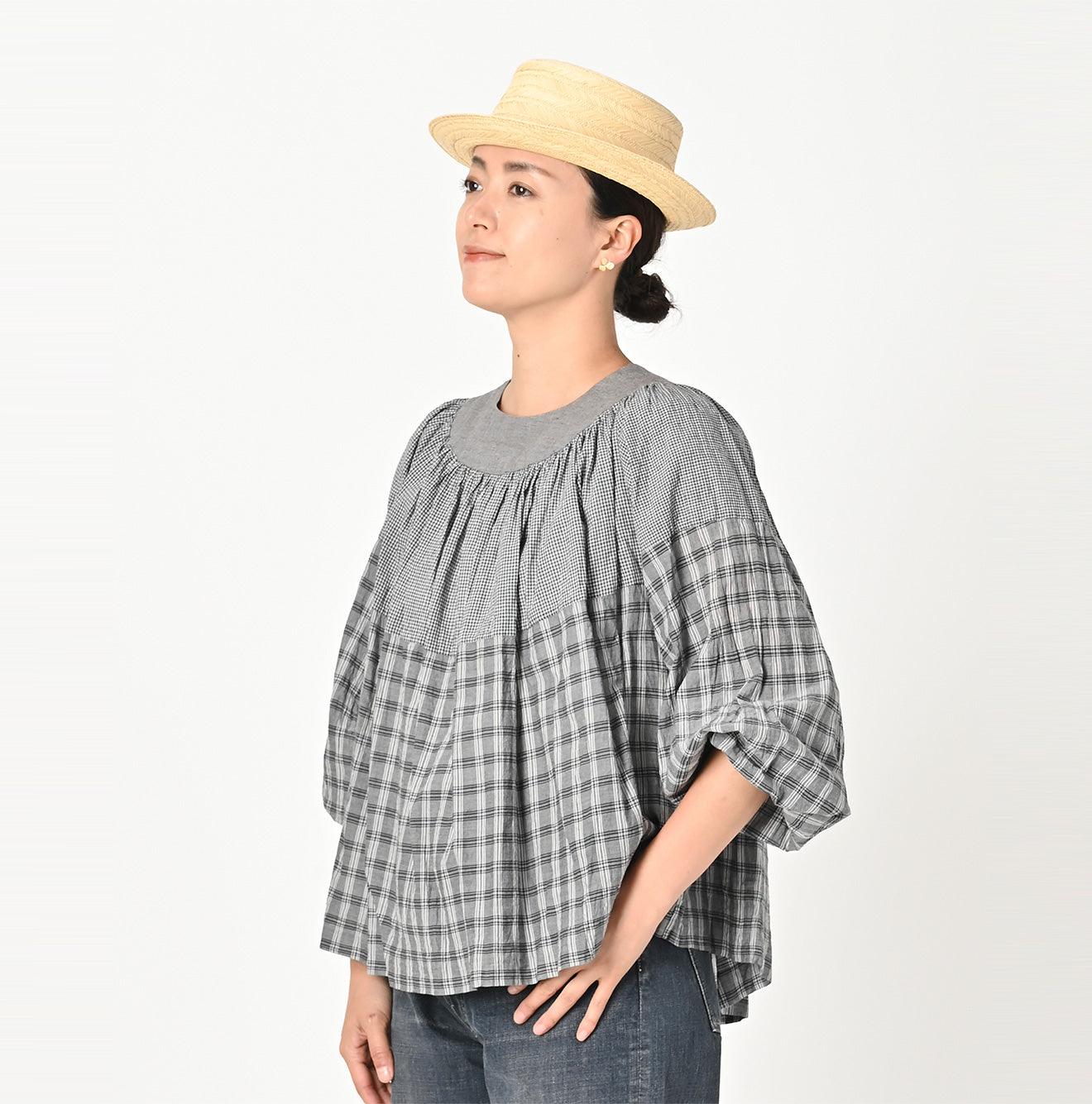 Tsuyukaze Khadi Mix Tuck Gathered Blouse