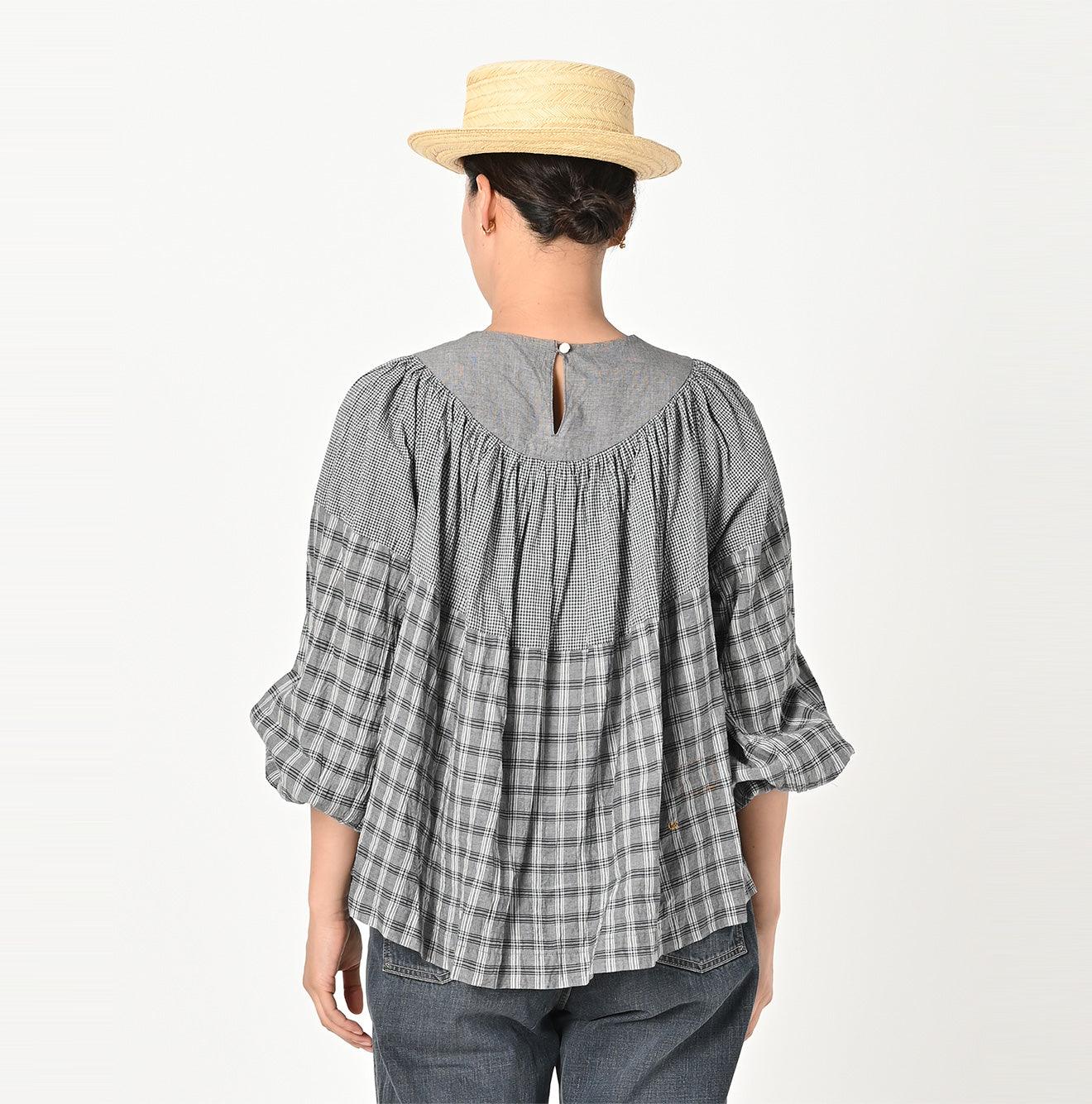 Tsuyukaze Khadi Mix Tuck Gathered Blouse