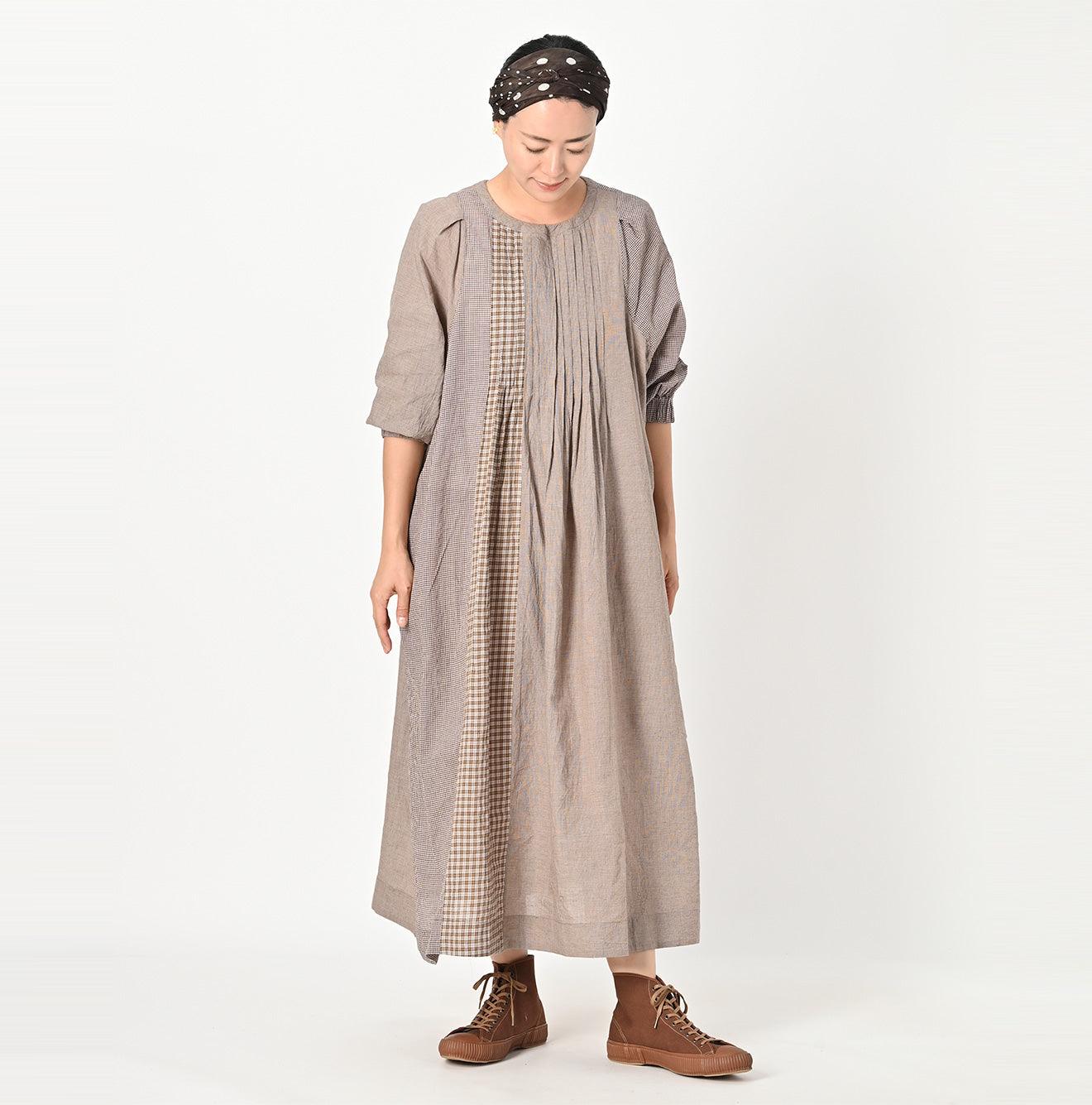 Tsuyukaze Khadi Mix Tuck Dress