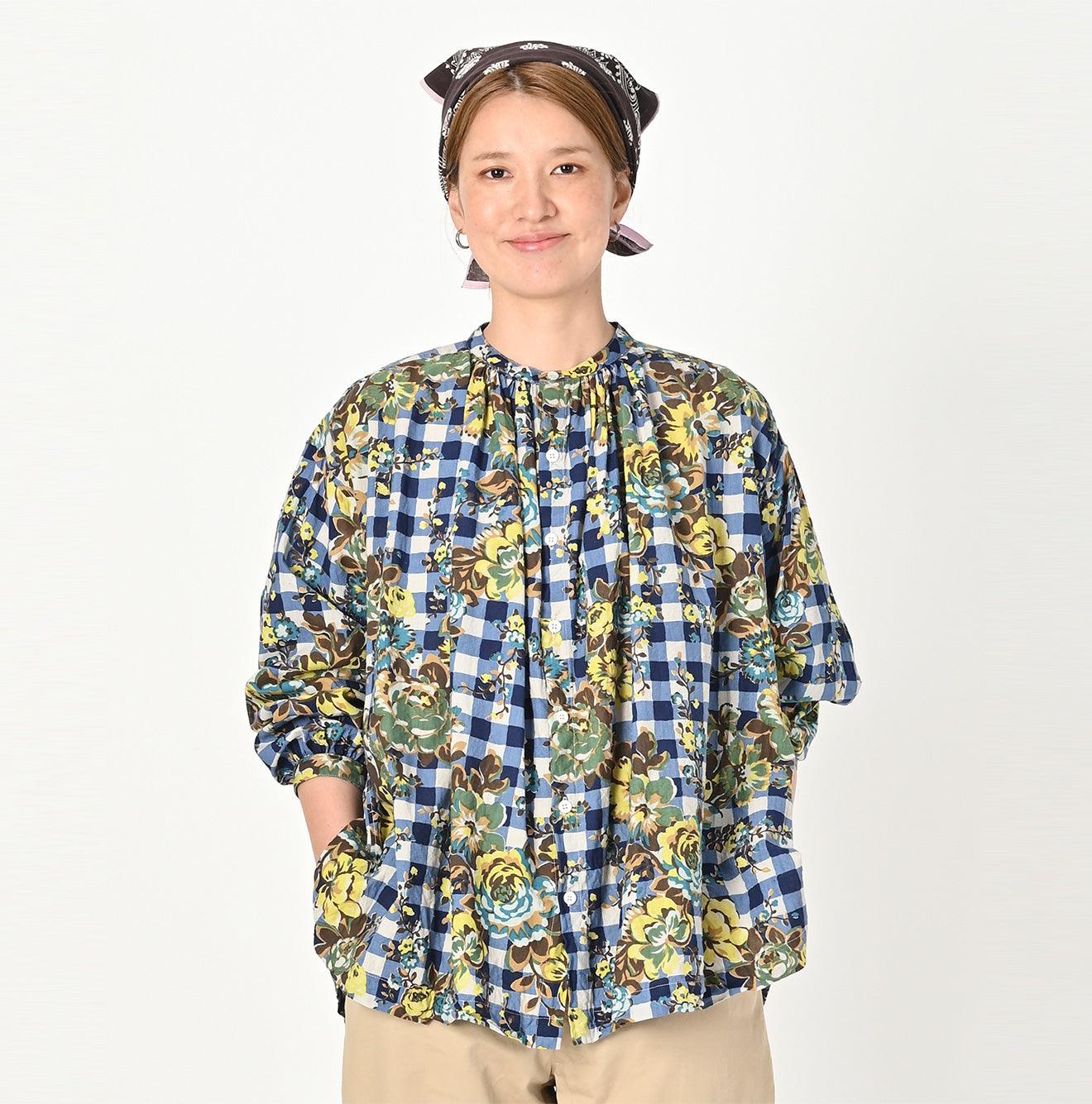 Khadi Flower Gingham Kushukushu Blouse
