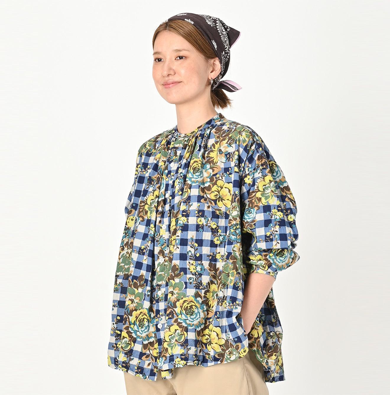 Khadi Flower Gingham Kushukushu Blouse