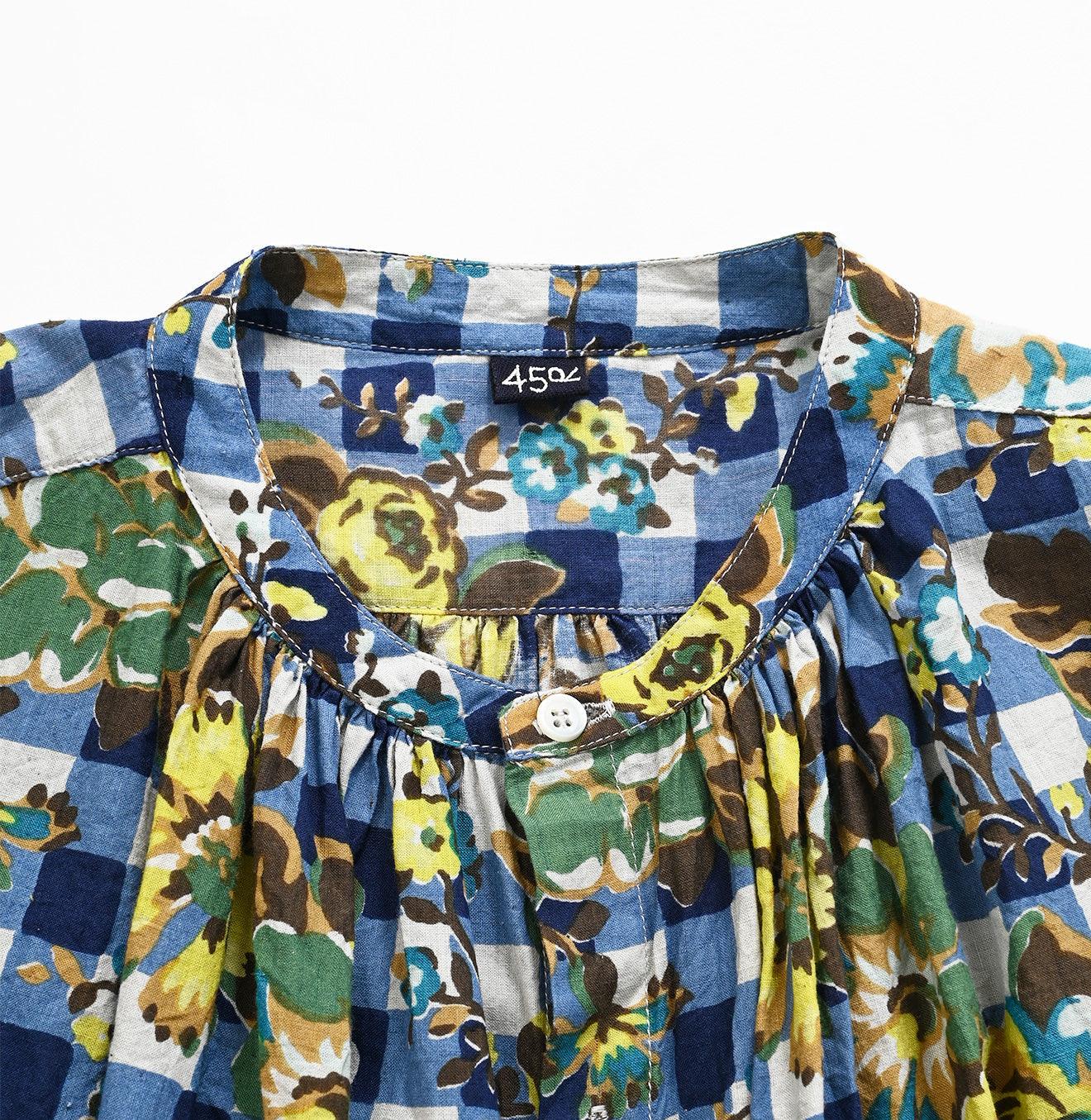 Khadi Flower Gingham Kushukushu Blouse