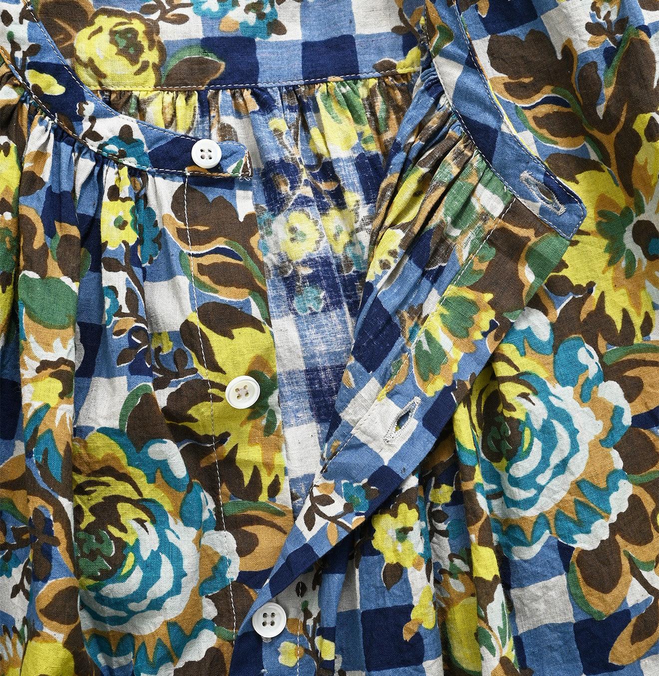 Khadi Flower Gingham Kushukushu Blouse