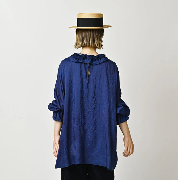 45R Ai Indigo Silk Frilled Collar Blouse