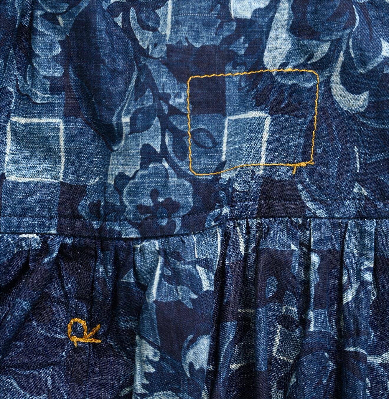 Indigo Khadi Flower Gingham Easy Skirt
