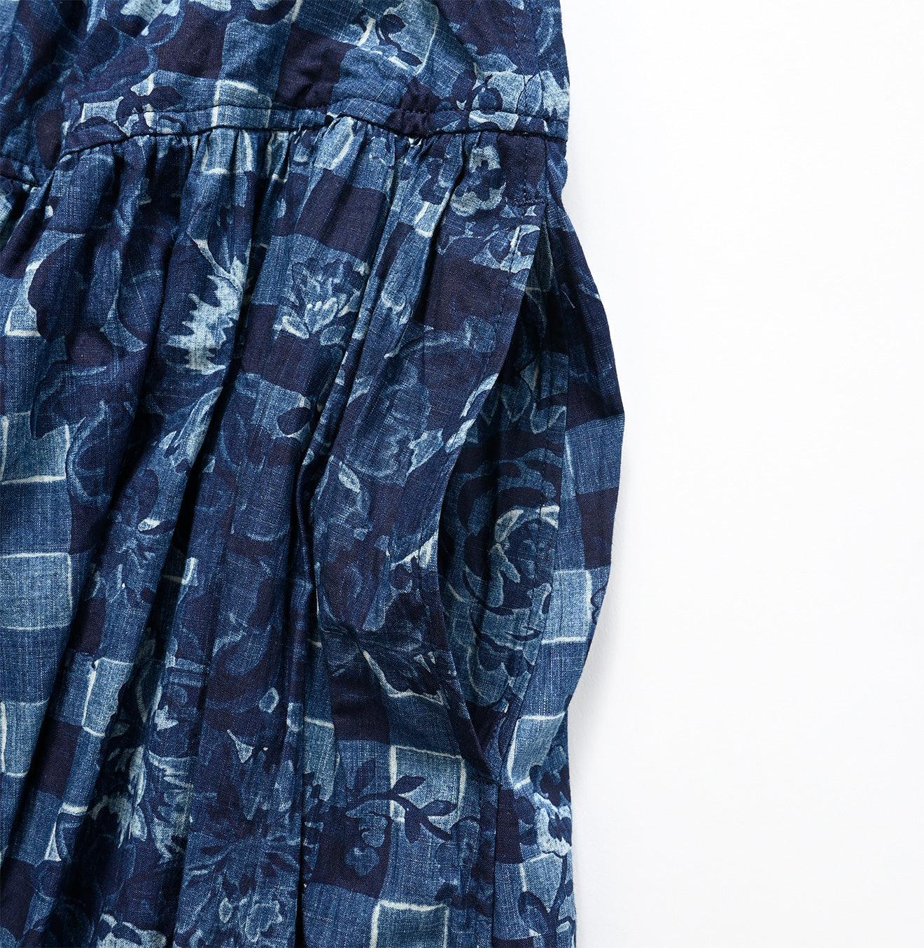 Indigo Khadi Flower Gingham Easy Skirt