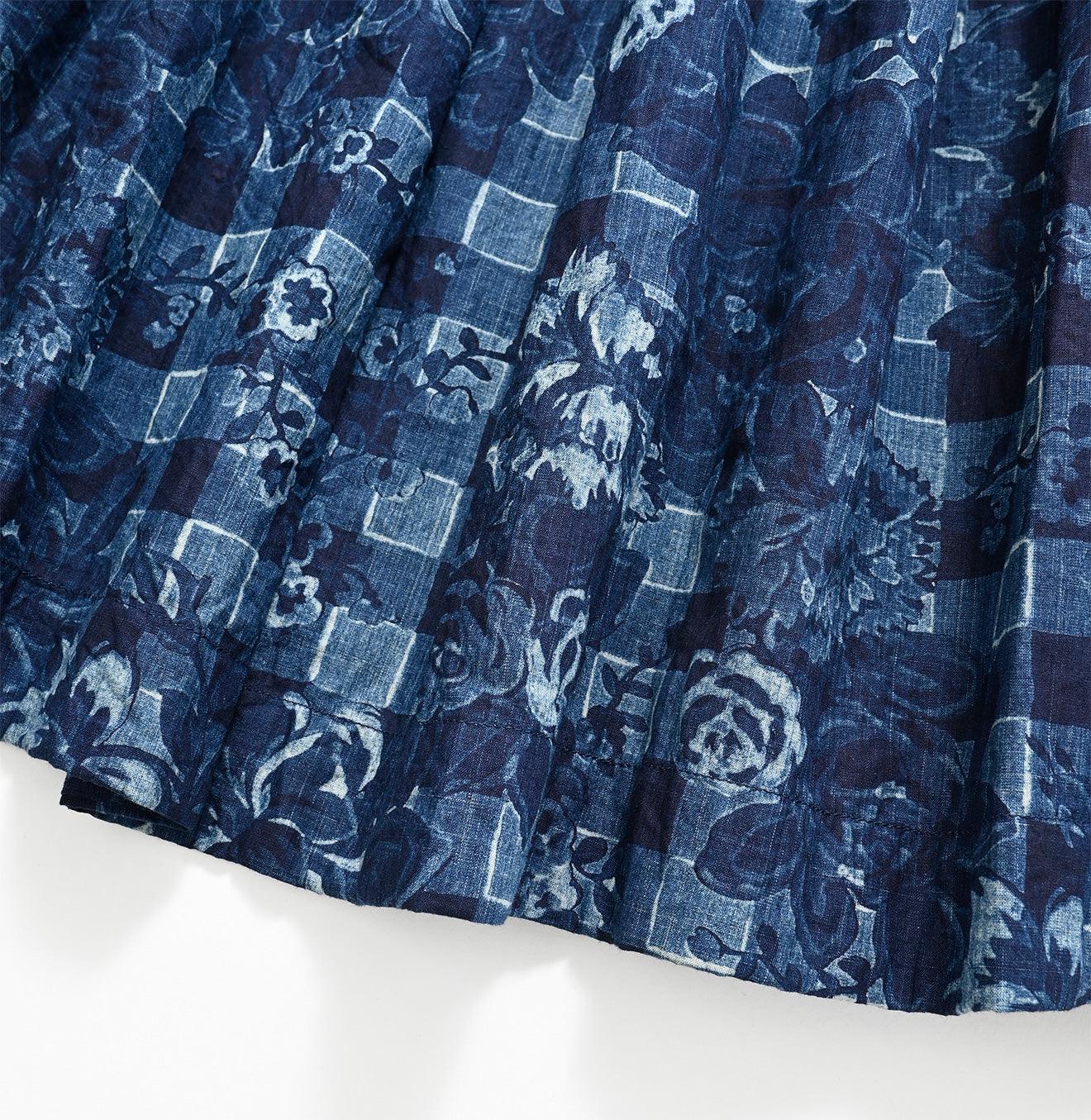 Indigo Khadi Flower Gingham Easy Skirt