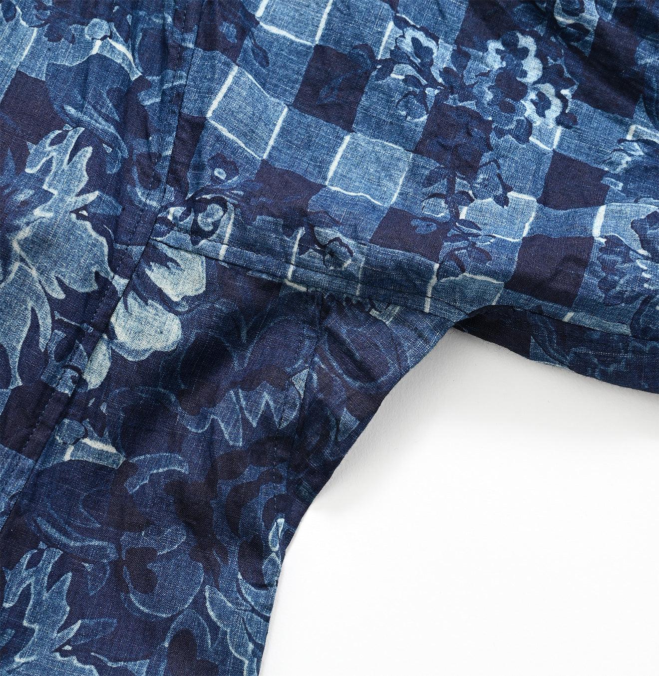 Indigo Khadi Flower Gingham Kushukushu Dress