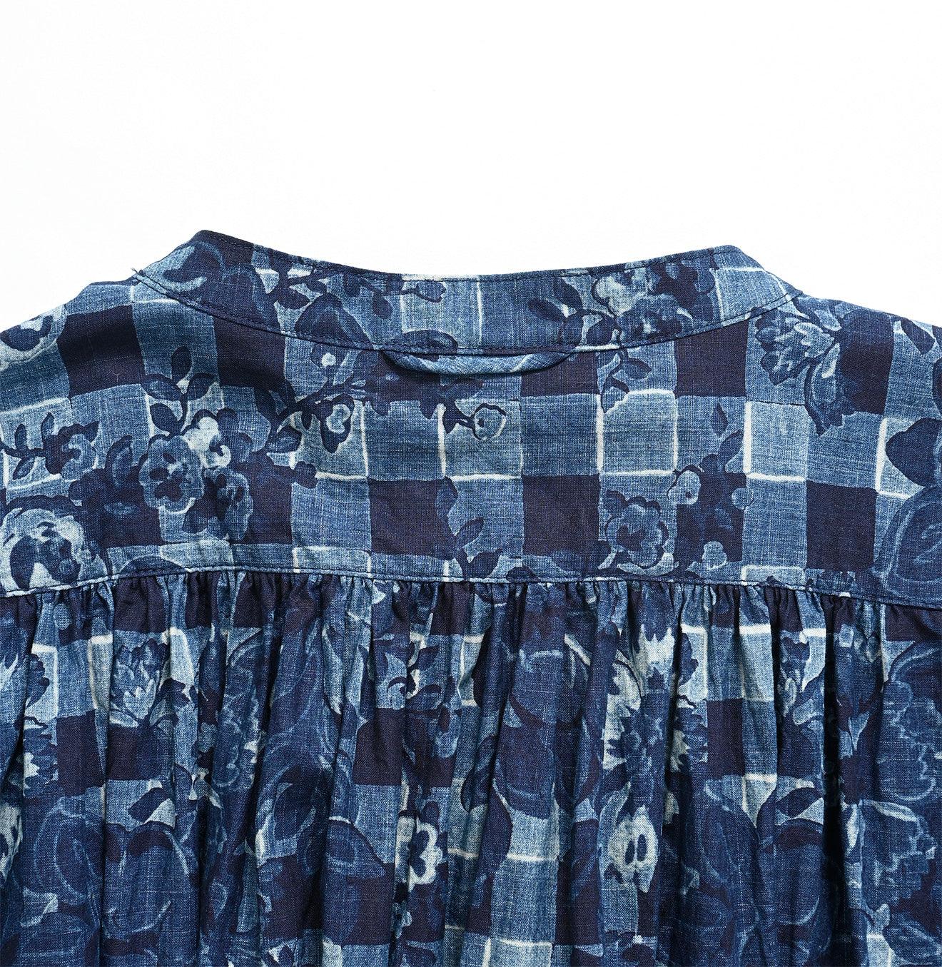 Indigo Khadi Flower Gingham Kushukushu Dress