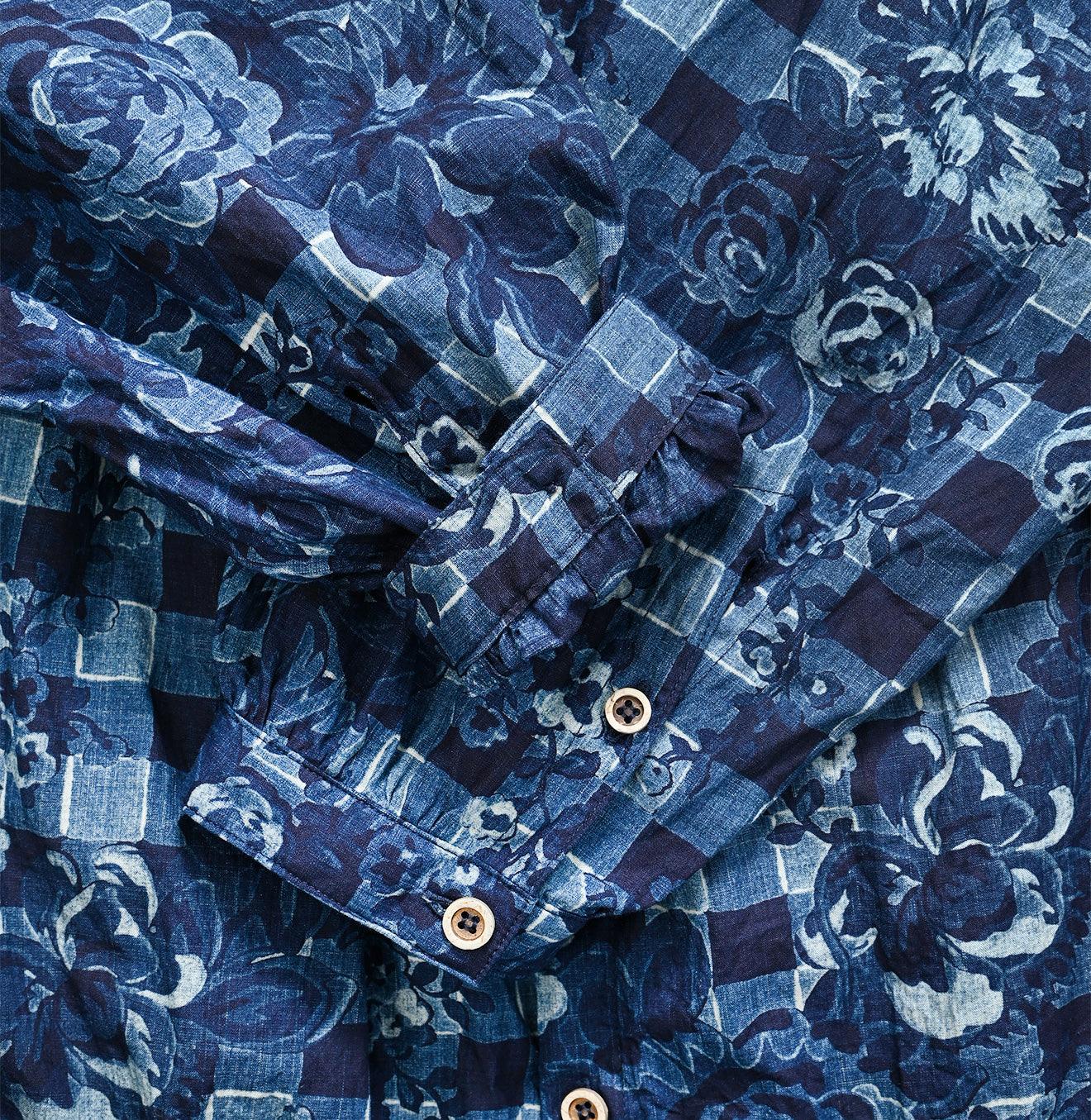 Indigo Khadi Flower Gingham Kushukushu Dress