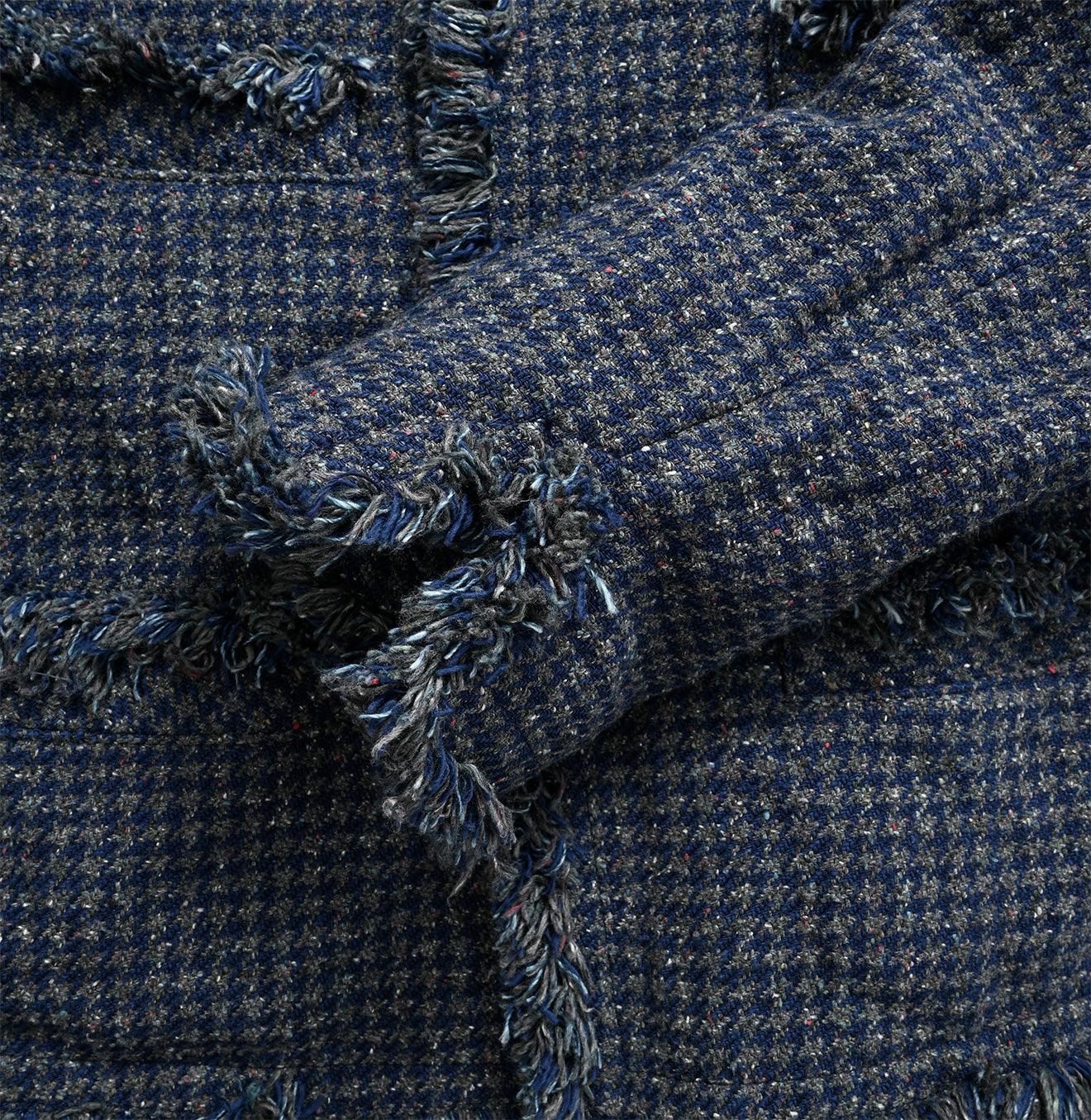 Indigo Cotton Tweed Fringe Jacket