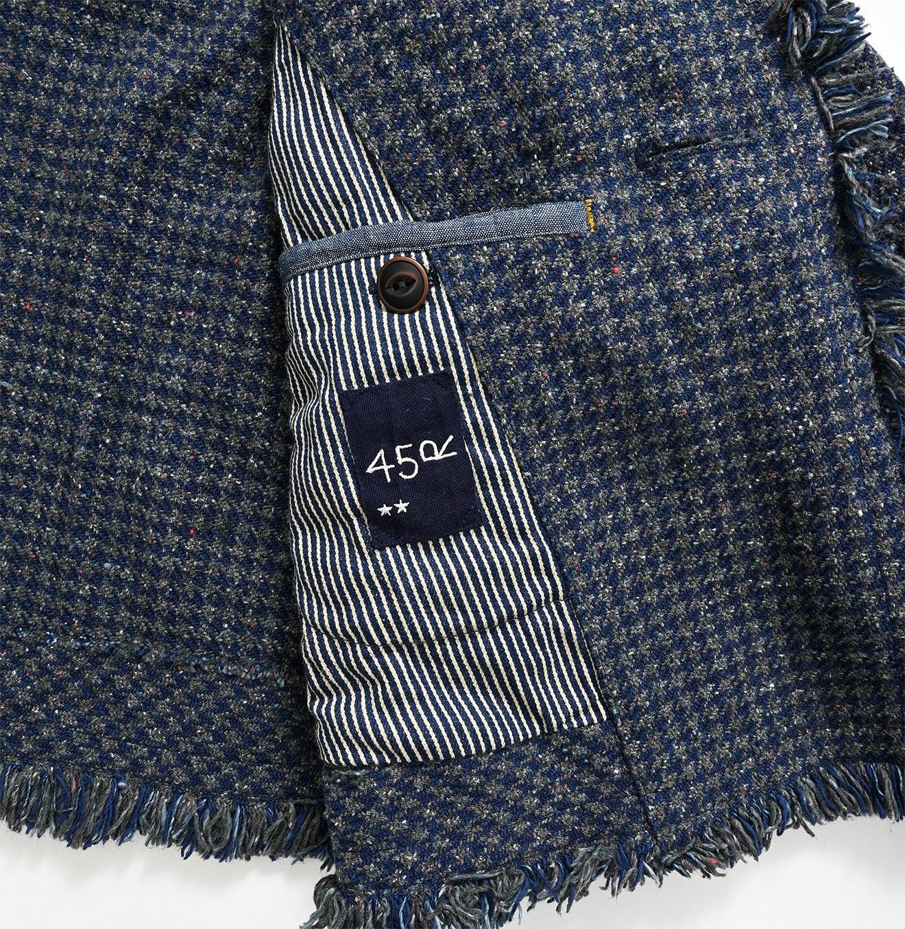 Indigo Cotton Tweed Fringe Jacket